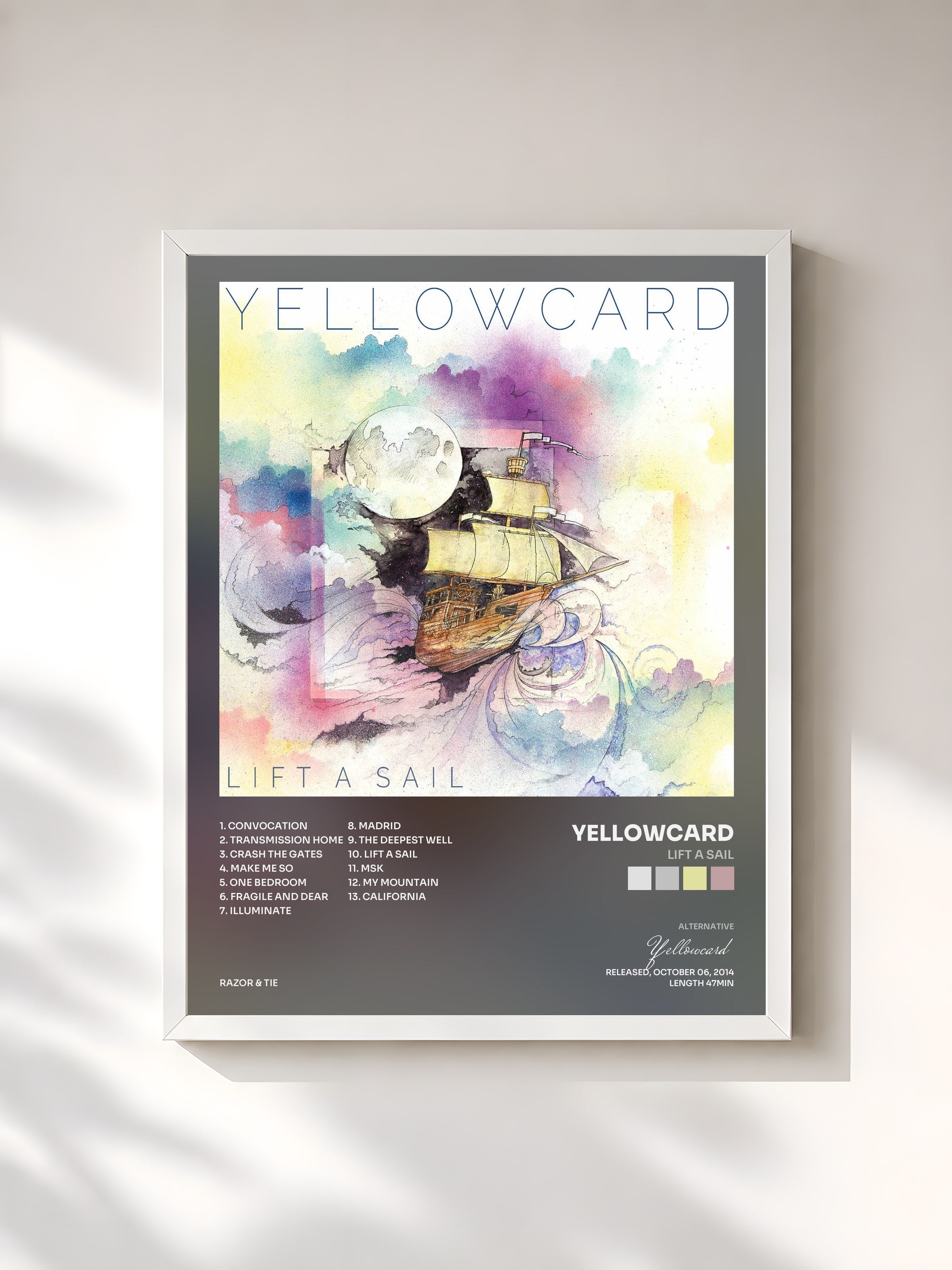 #blanc Tableau de l'album Lift A Sail de Yellowcard, cadre blanc, imprimé et encadré en France