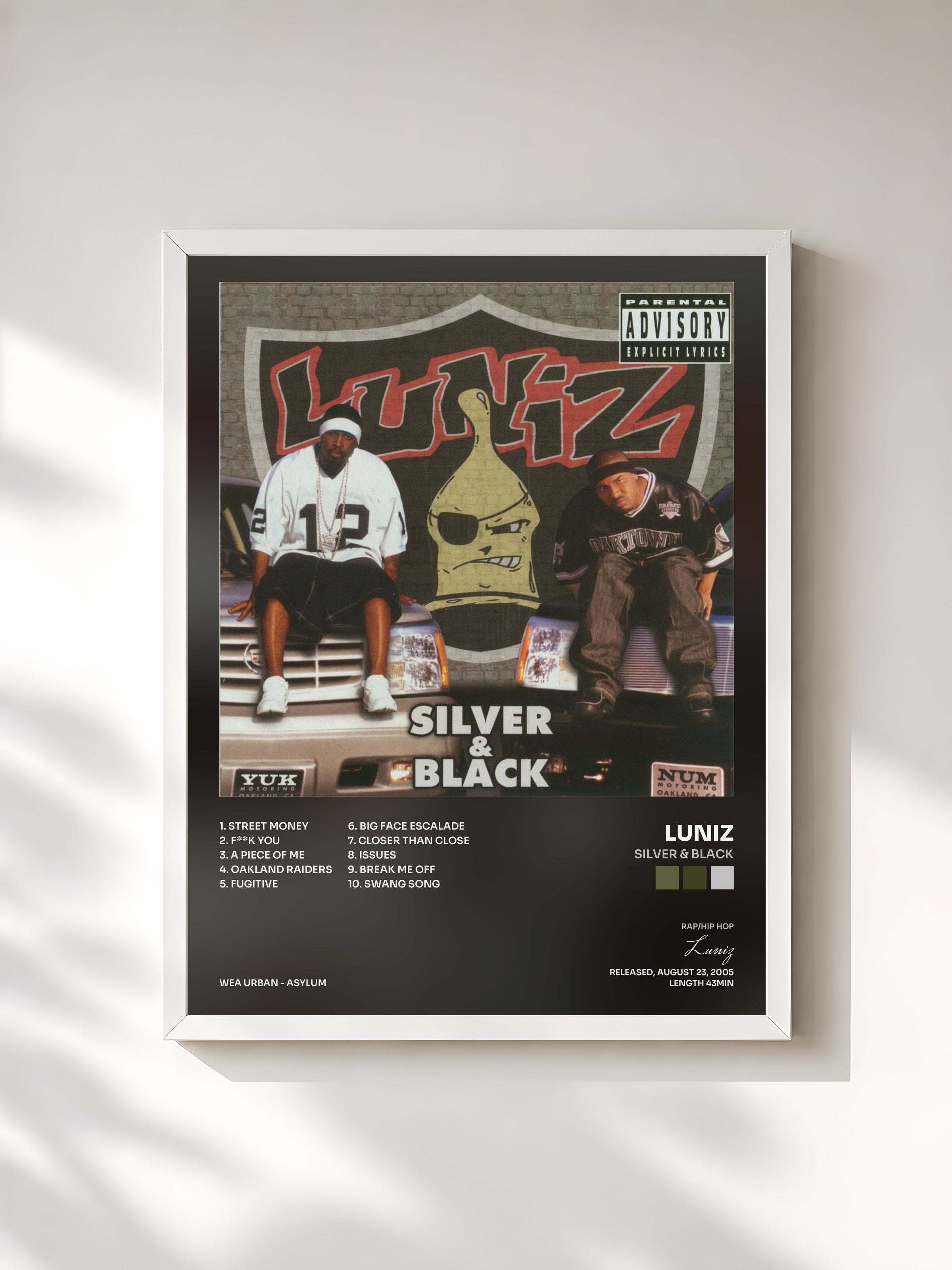 #blanc Tableau de l'album Silver & Black de Luniz, cadre blanc, imprimé et encadré en France