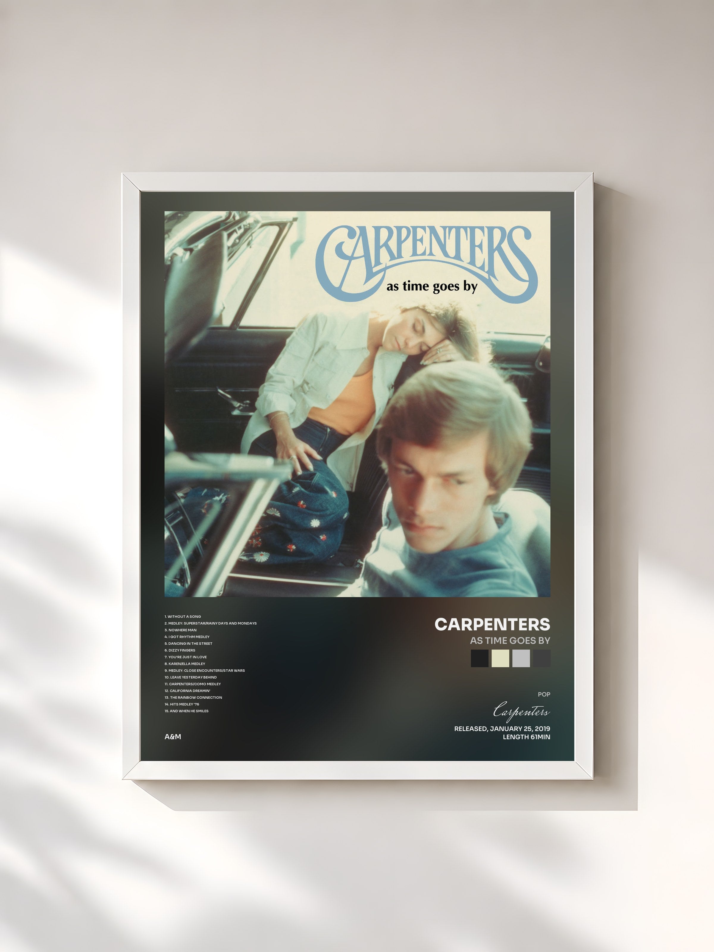 #blanc Tableau de l'album As Time Goes By de Carpenters, cadre blanc, imprimé et encadré en France