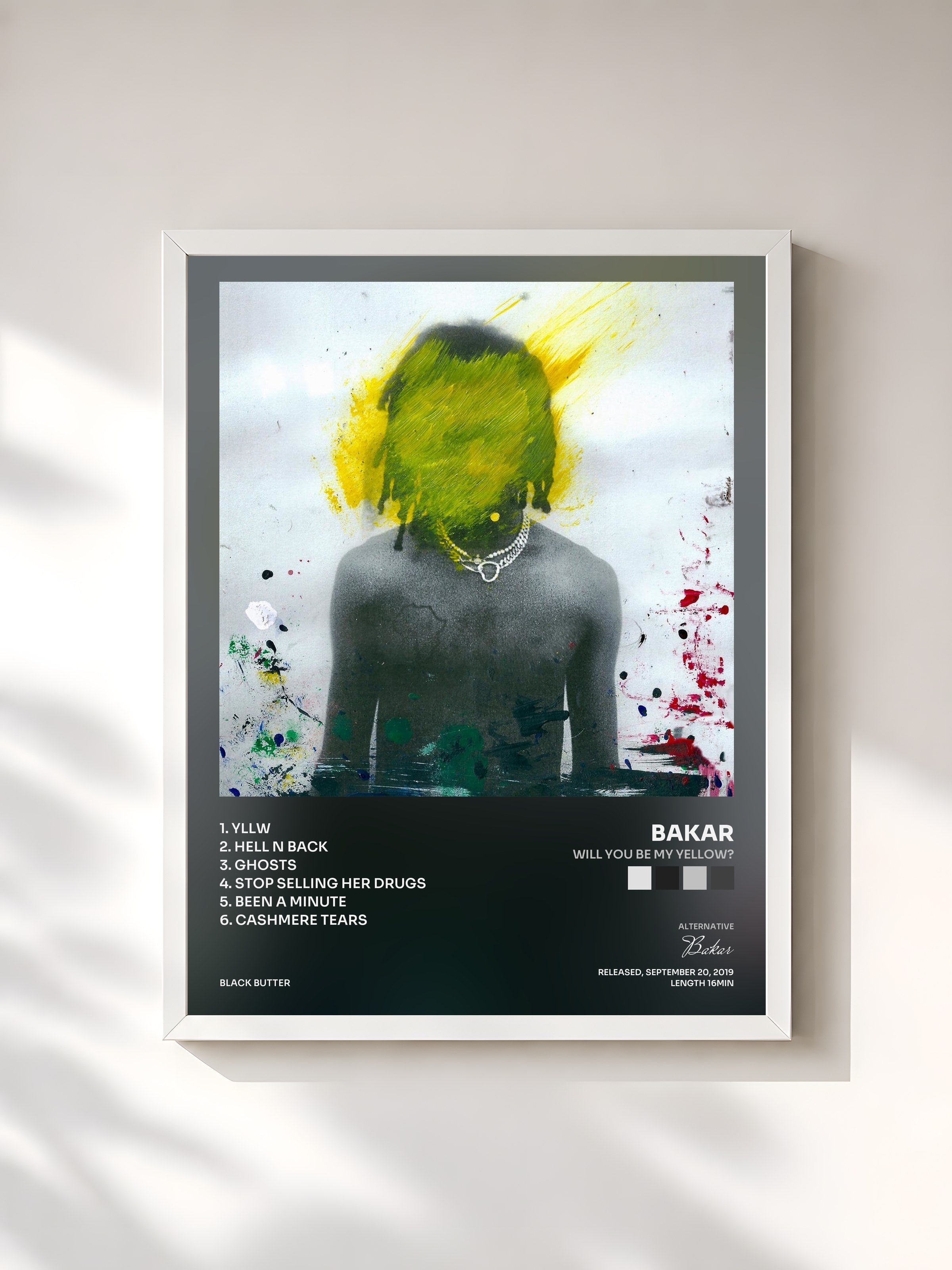 #blanc Tableau de l'album Will You Be My Yellow? de Bakar, cadre blanc, imprimé et encadré en France