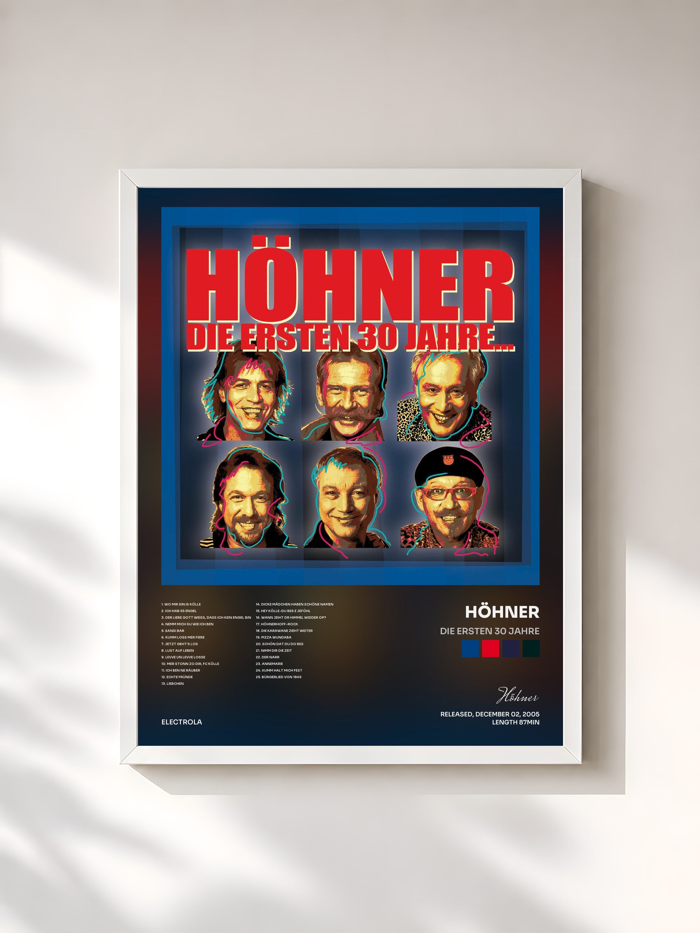 #blanc Tableau de l'album Die Ersten 30 Jahre de Höhner, cadre blanc, imprimé et encadré en France