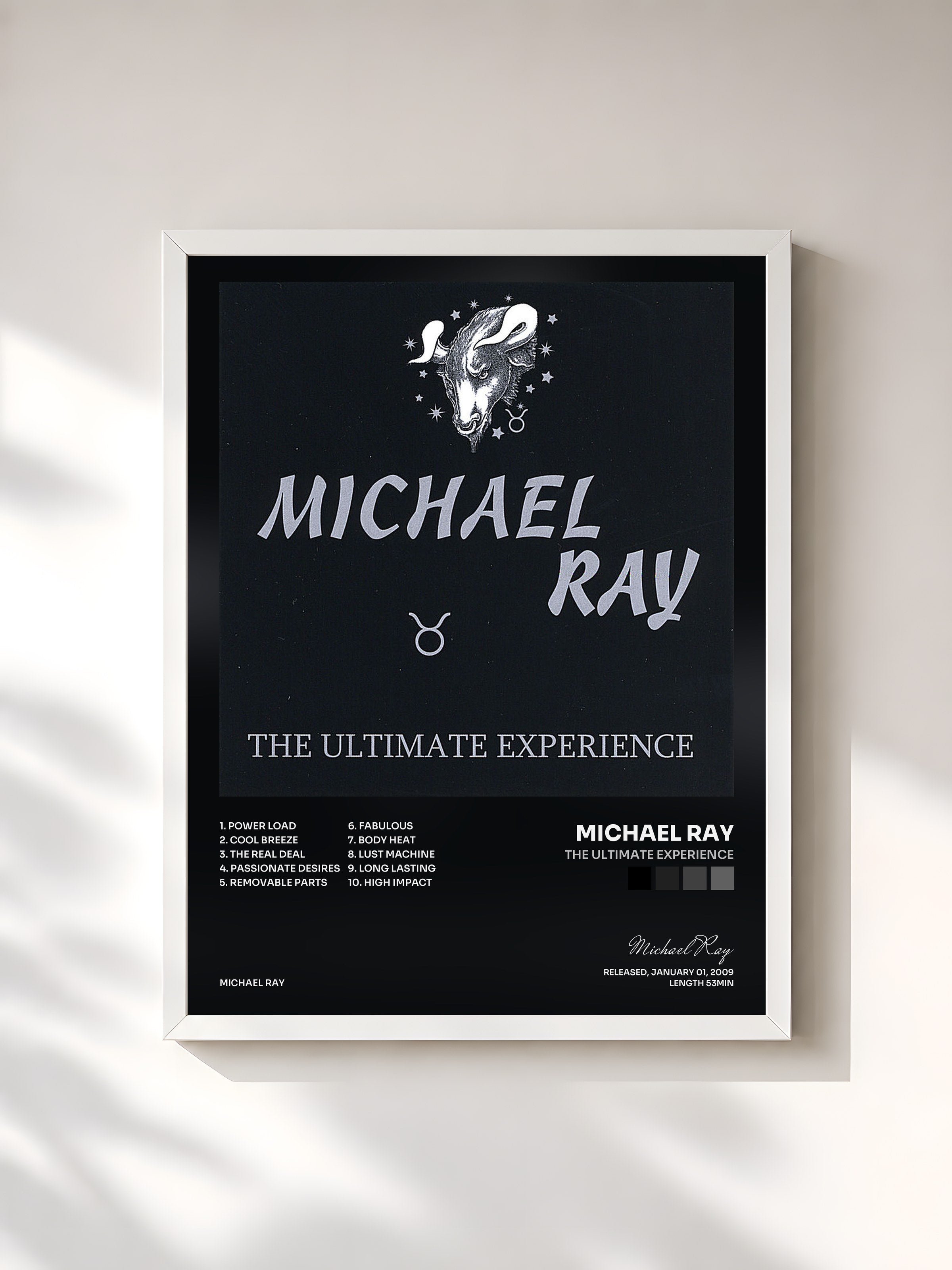 #blanc Tableau de l'album The Ultimate Experience de Michael Ray, cadre blanc, imprimé et encadré en France