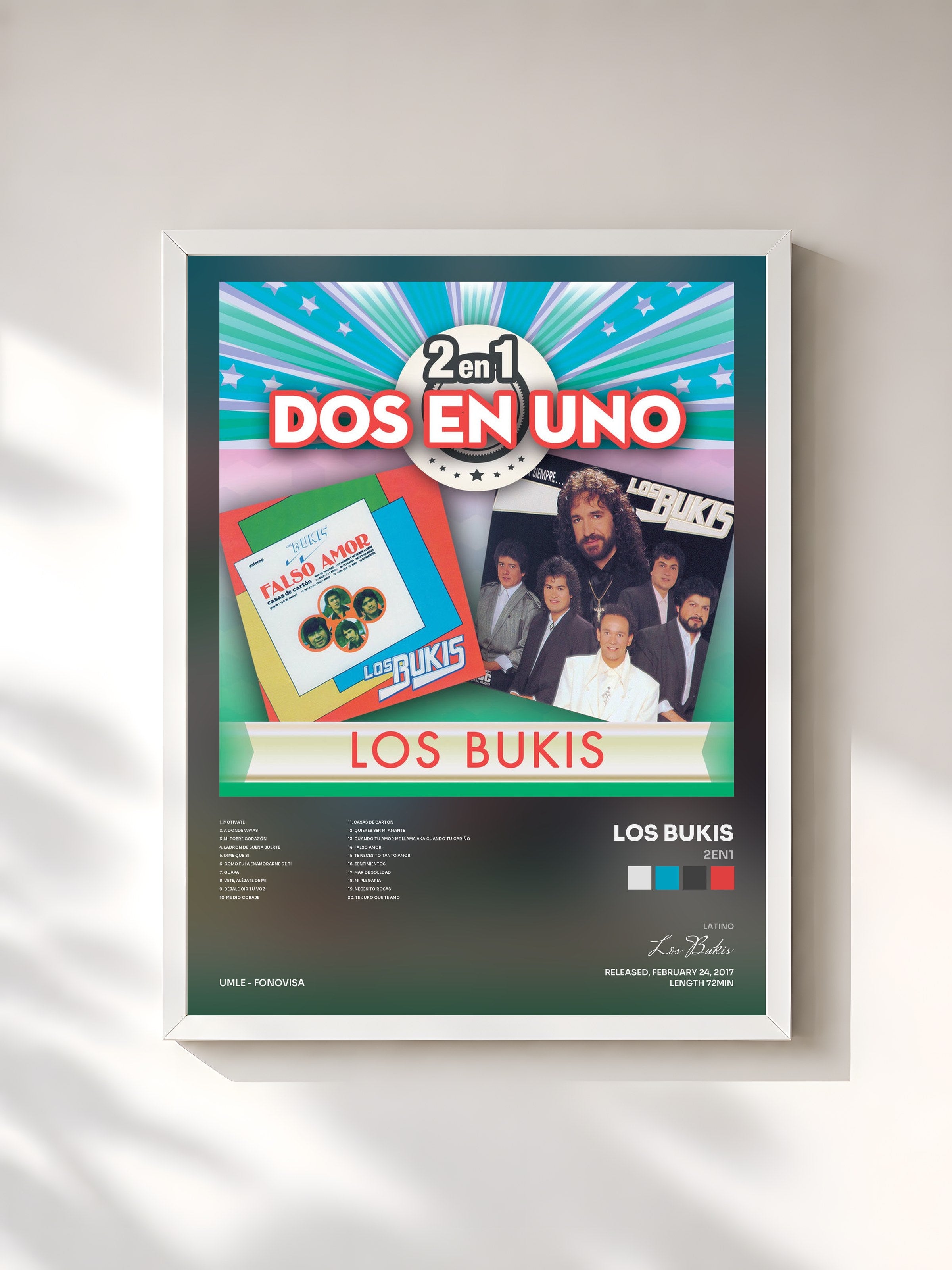 #blanc Tableau de l'album 2En1 de Los Bukis, cadre blanc, imprimé et encadré en France