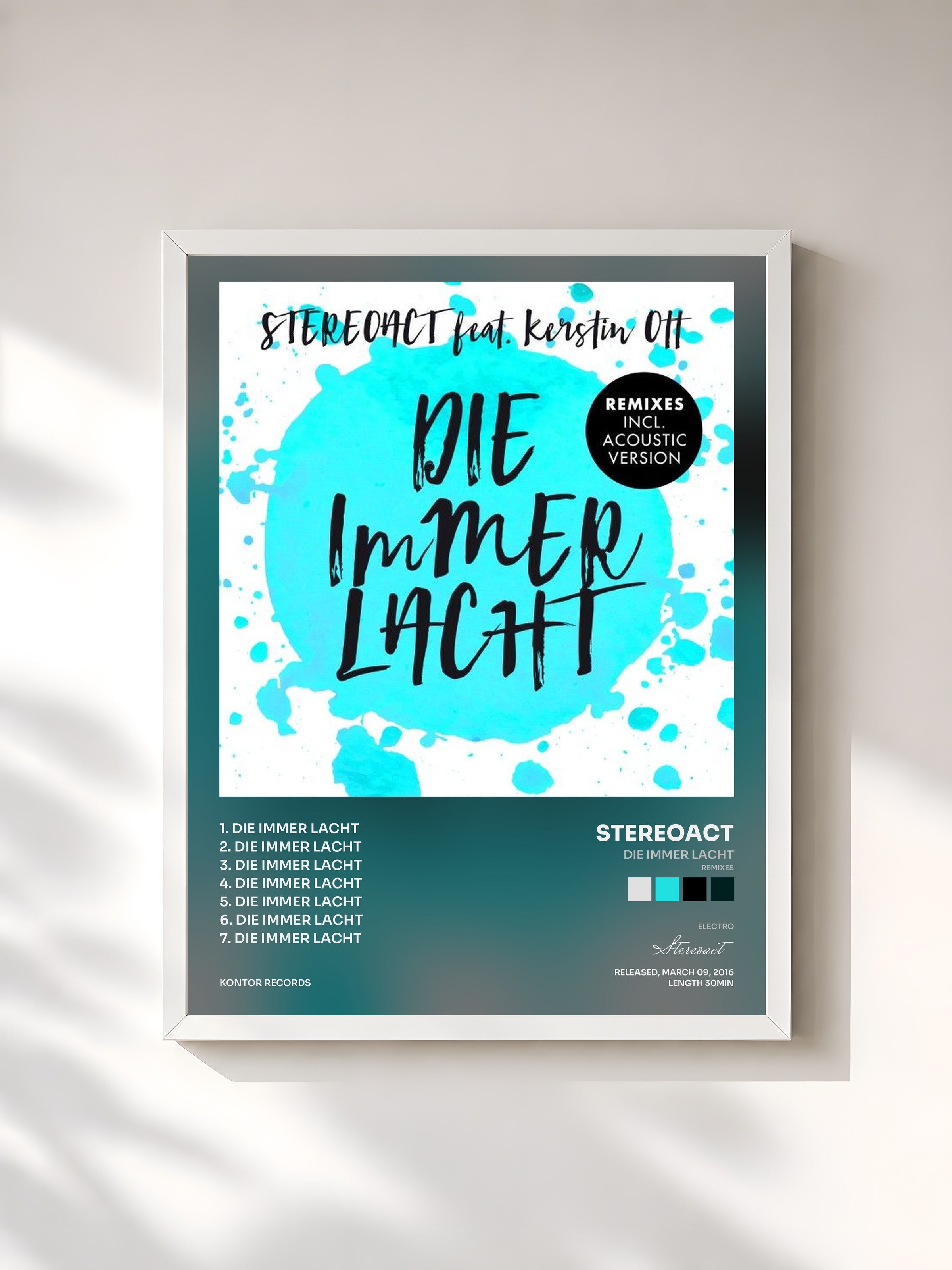 #blanc Tableau de l'album Die immer lacht (Remixes) de Stereoact, cadre blanc, imprimé et encadré en France
