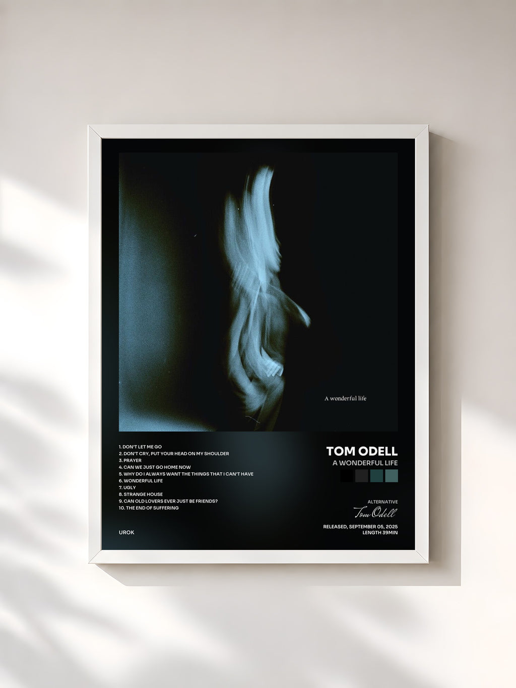 #blanc Tableau de l'album A Wonderful Life de Tom Odell, cadre blanc, imprimé et encadré en France