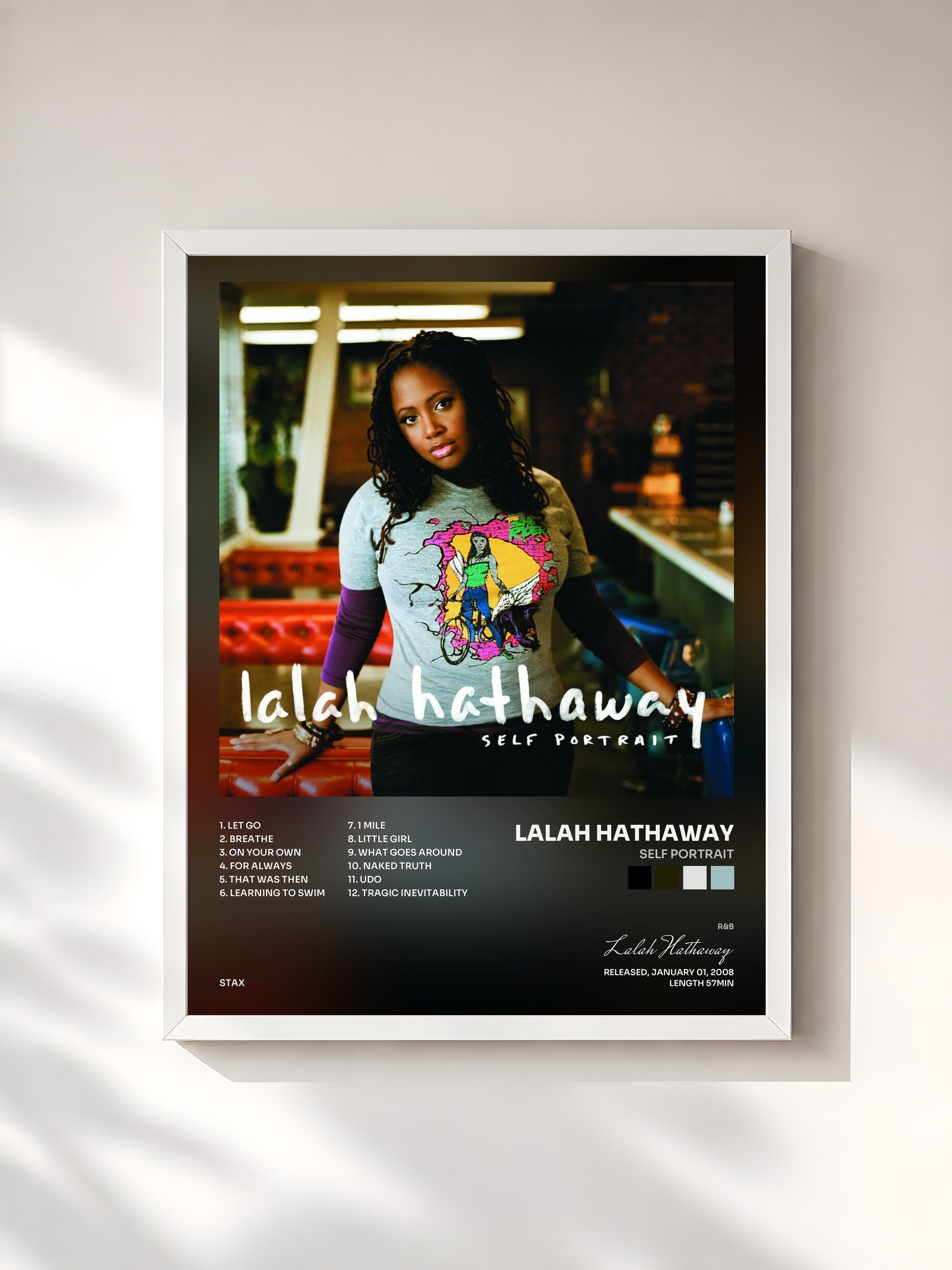 #blanc Tableau de l'album Self Portrait de Lalah Hathaway, cadre blanc, imprimé et encadré en France