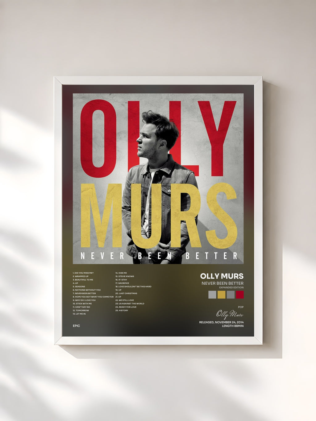 #blanc Tableau de l'album Never Been Better (Expanded Edition) de Olly Murs, cadre blanc, imprimé et encadré en France