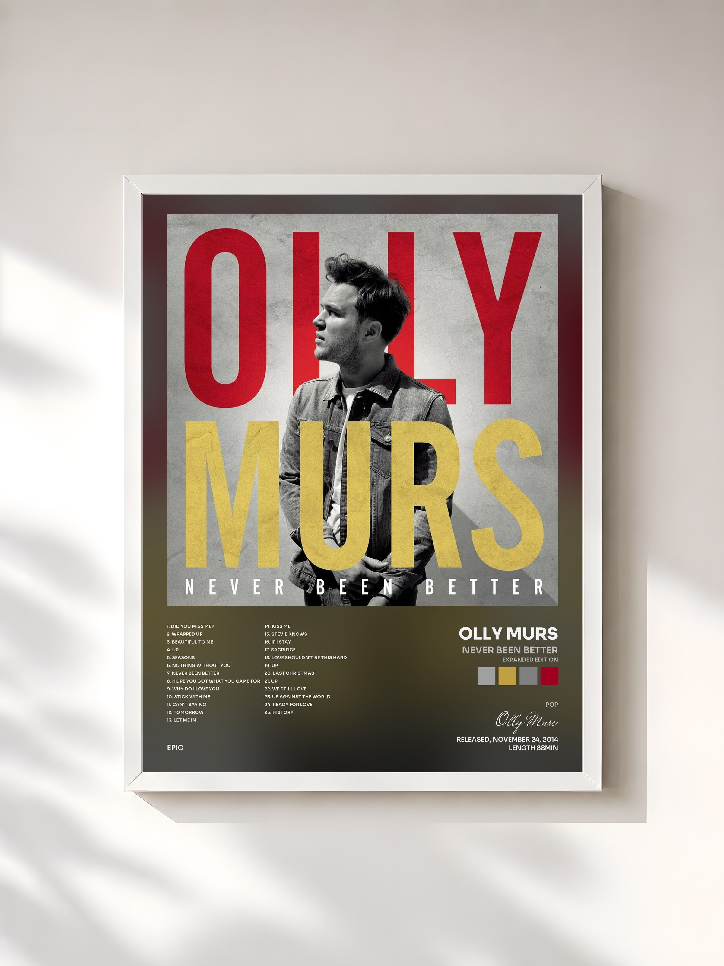 #blanc Tableau de l'album Never Been Better (Expanded Edition) de Olly Murs, cadre blanc, imprimé et encadré en France