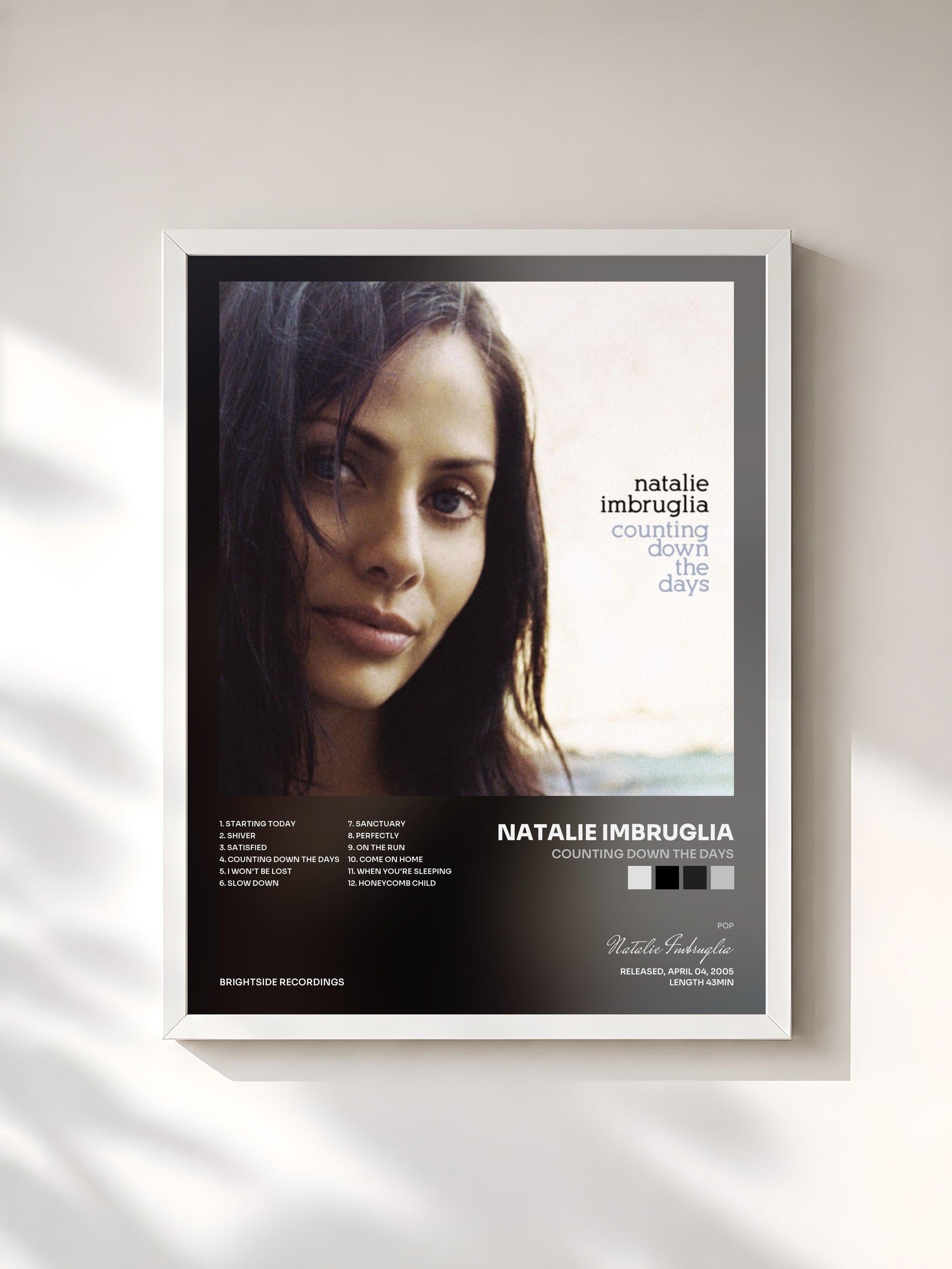 #blanc Tableau de l'album Counting Down The Days de Natalie Imbruglia, cadre blanc, imprimé et encadré en France