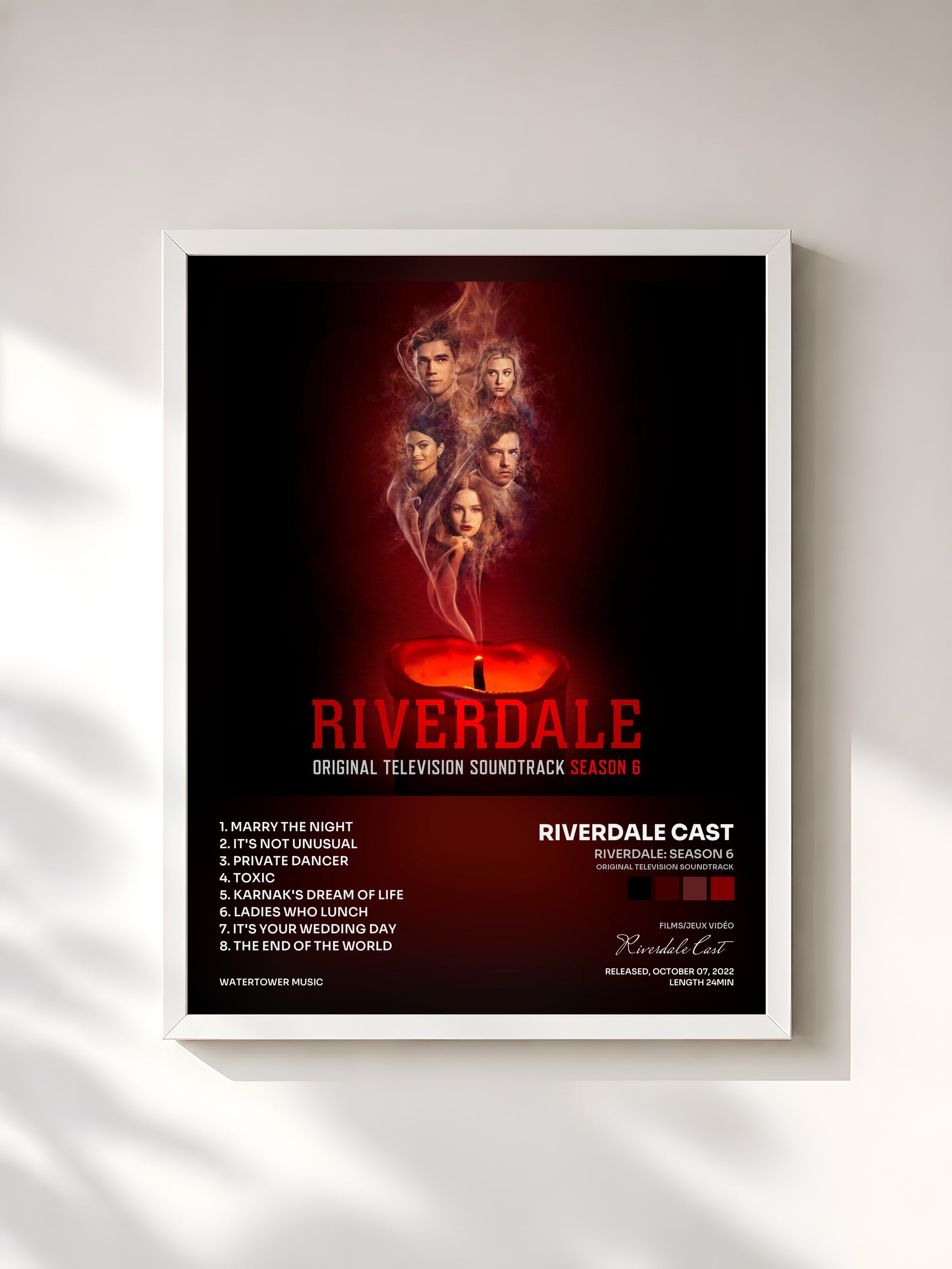 #blanc Tableau de l'album Riverdale: Season 6 (Original Television Soundtrack) de Riverdale Cast, cadre blanc, imprimé et encadré en France