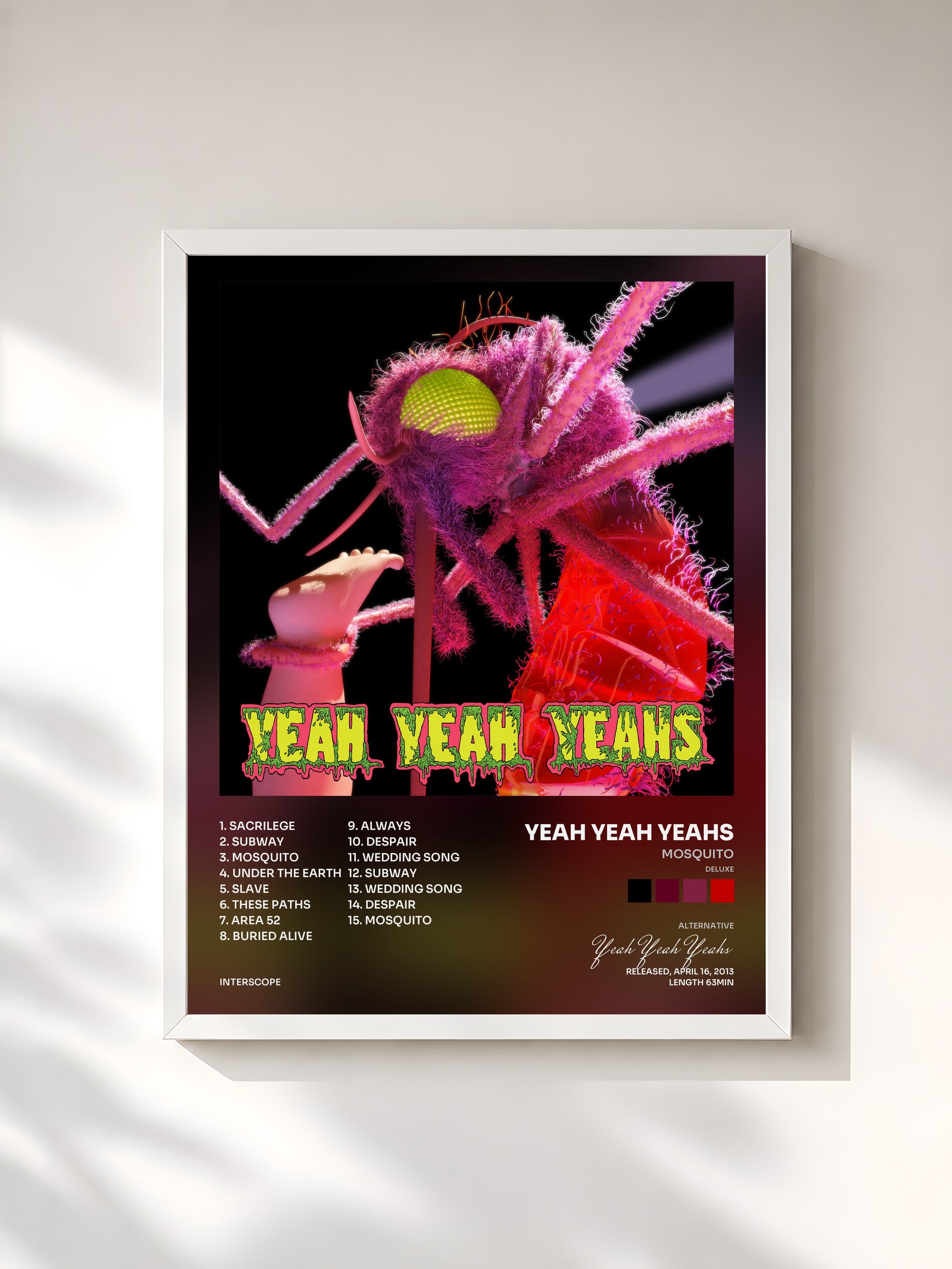 #blanc Tableau de l'album Mosquito (Deluxe) de Yeah Yeah Yeahs, cadre blanc, imprimé et encadré en France
