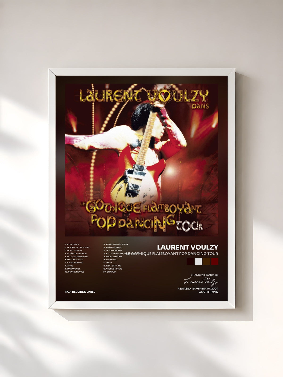 #blanc Tableau de l'album Le gothique flamboyant pop dancing tour de Laurent Voulzy, cadre blanc, imprimé et encadré en France