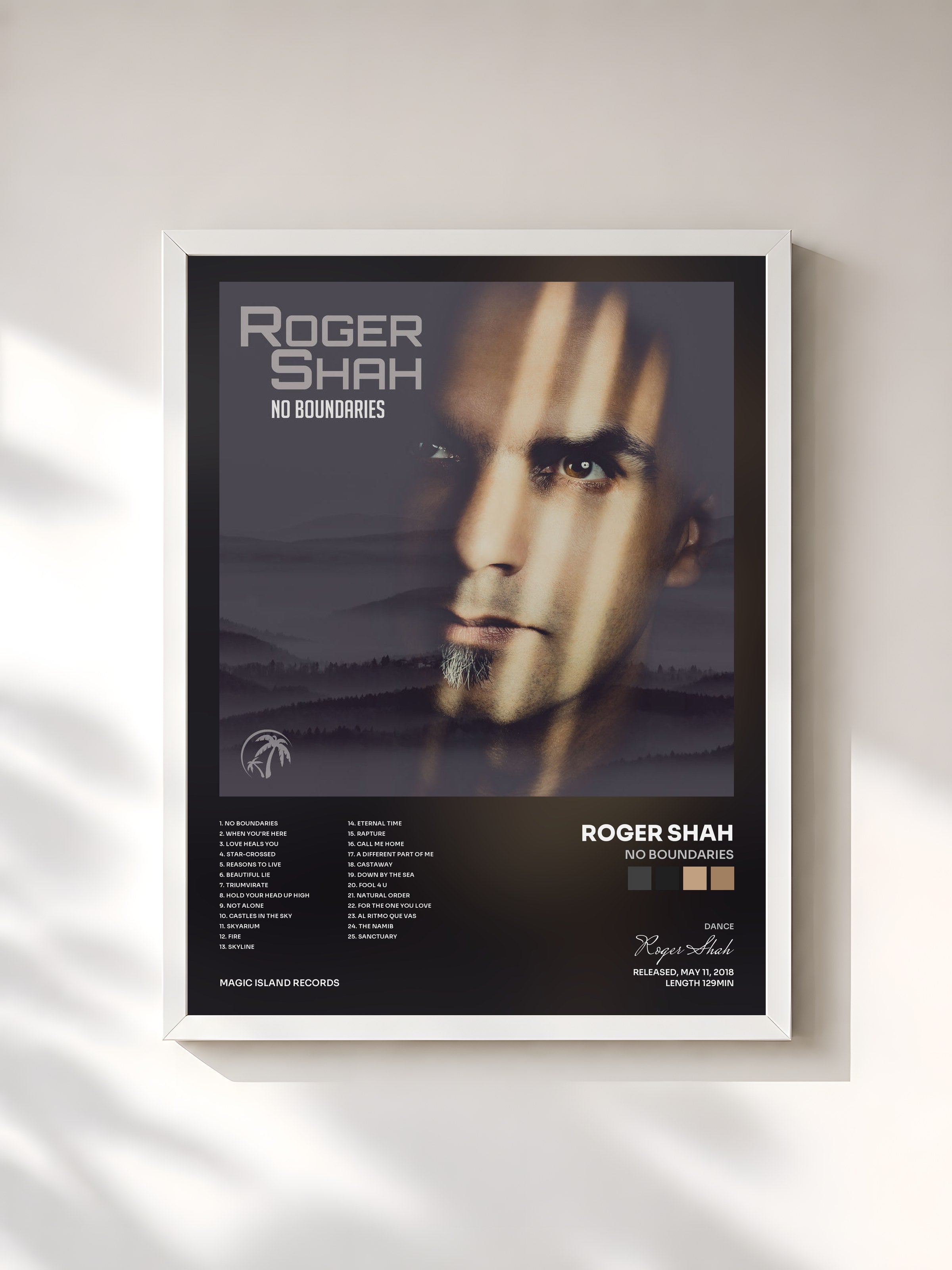 #blanc Tableau de l'album No Boundaries de Roger Shah, cadre blanc, imprimé et encadré en France