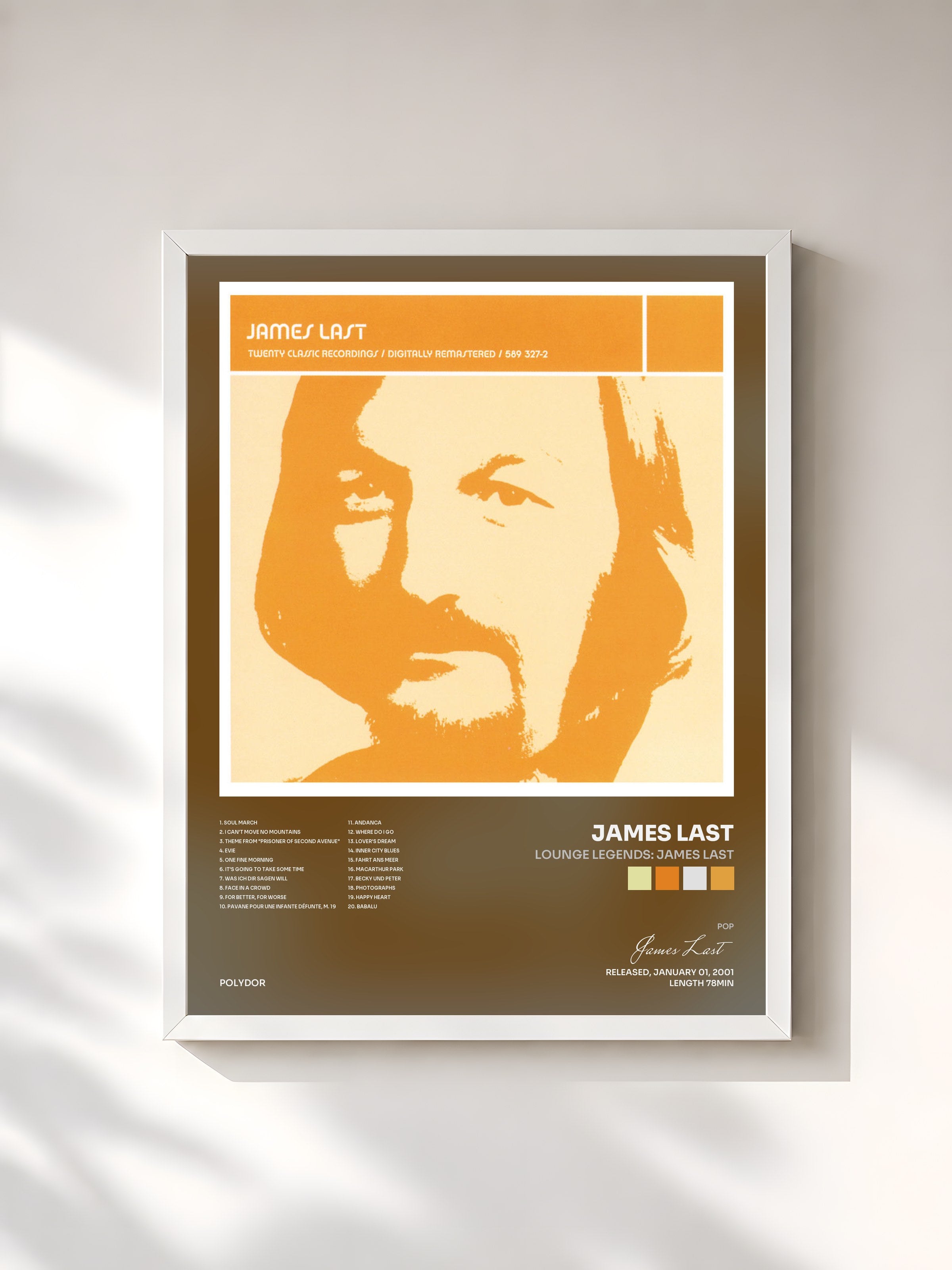 #blanc Tableau de l'album Lounge Legends: James Last de James Last, cadre blanc, imprimé et encadré en France
