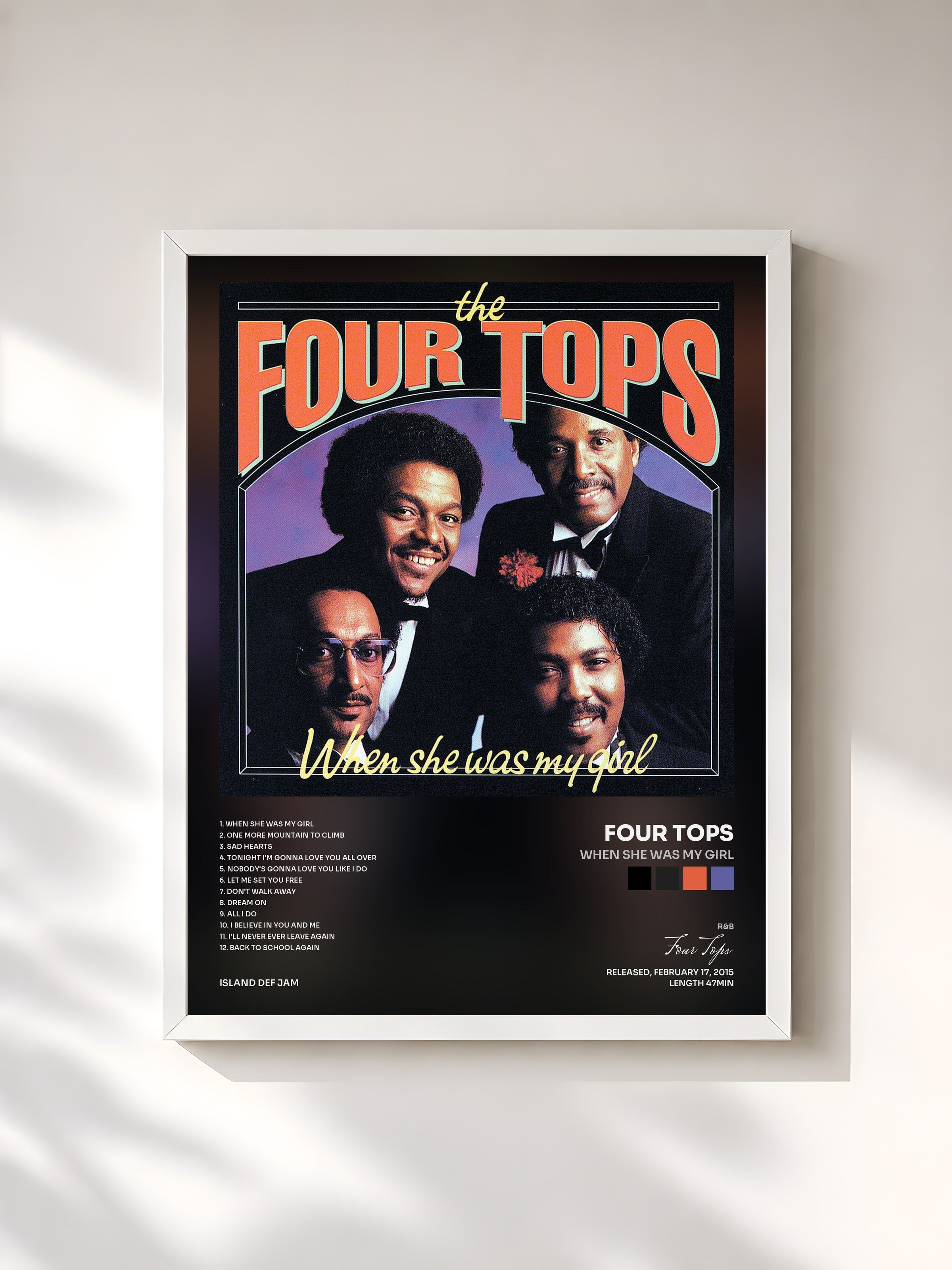 #blanc Tableau de l'album When She Was My Girl de Four Tops, cadre blanc, imprimé et encadré en France