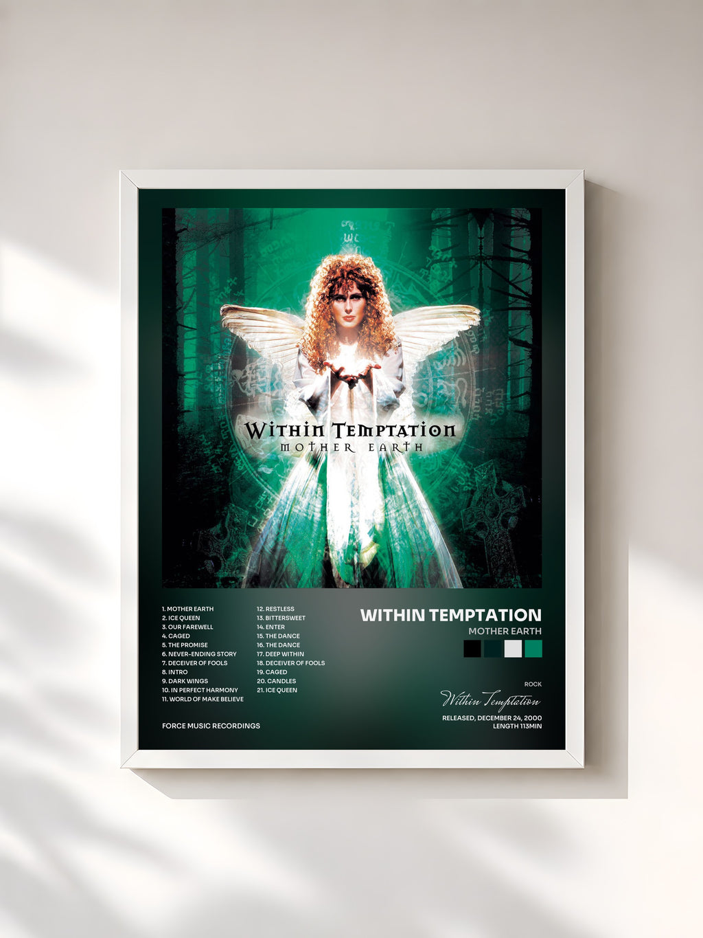 #blanc Tableau de l'album Mother Earth de Within Temptation, cadre blanc, imprimé et encadré en France