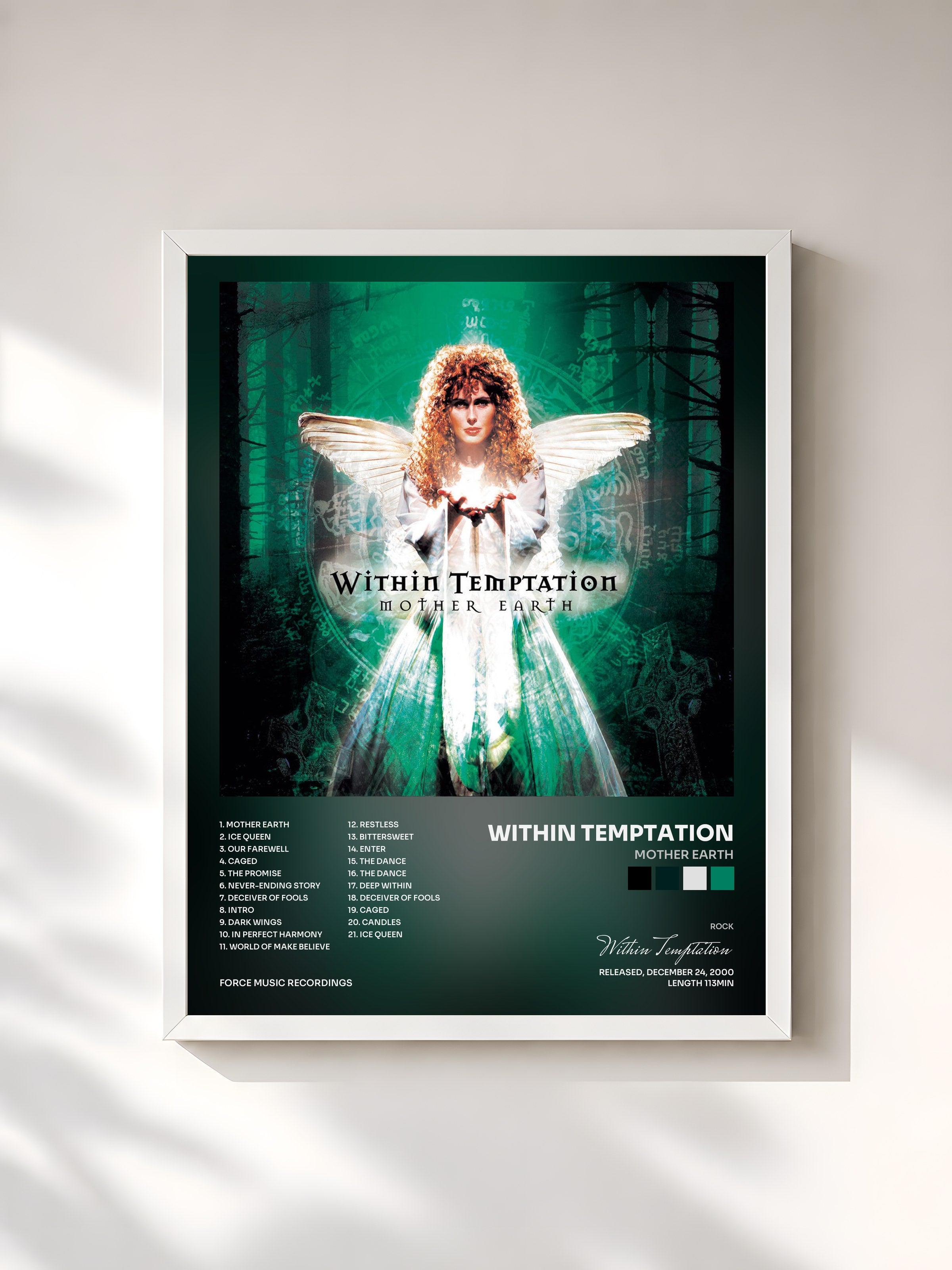 #blanc Tableau de l'album Mother Earth de Within Temptation, cadre blanc, imprimé et encadré en France