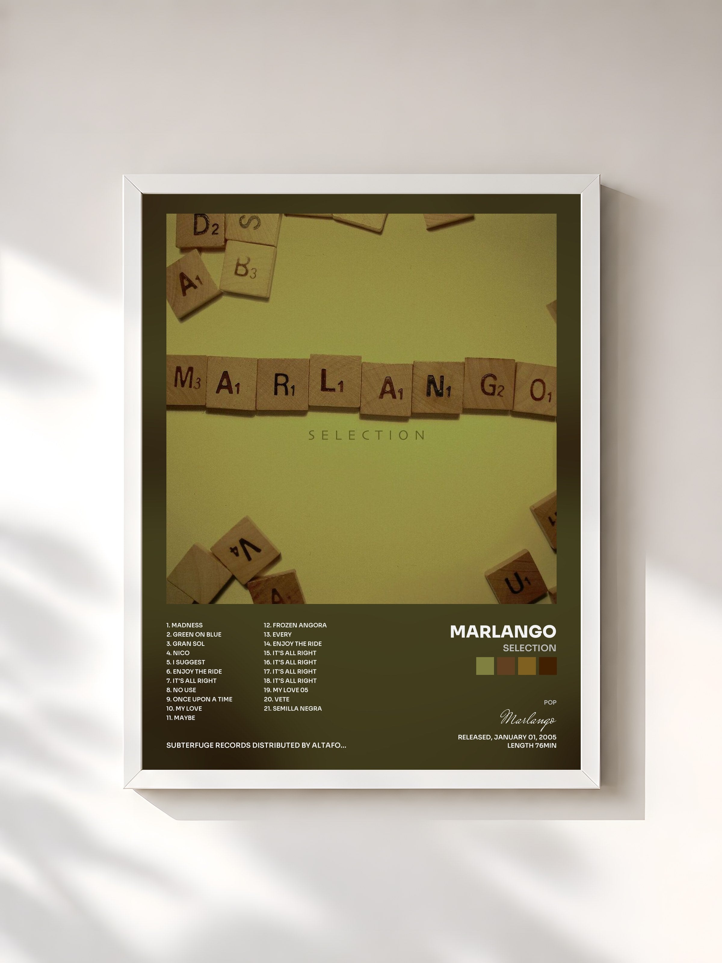 #blanc Tableau de l'album Selection de Marlango, cadre blanc, imprimé et encadré en France