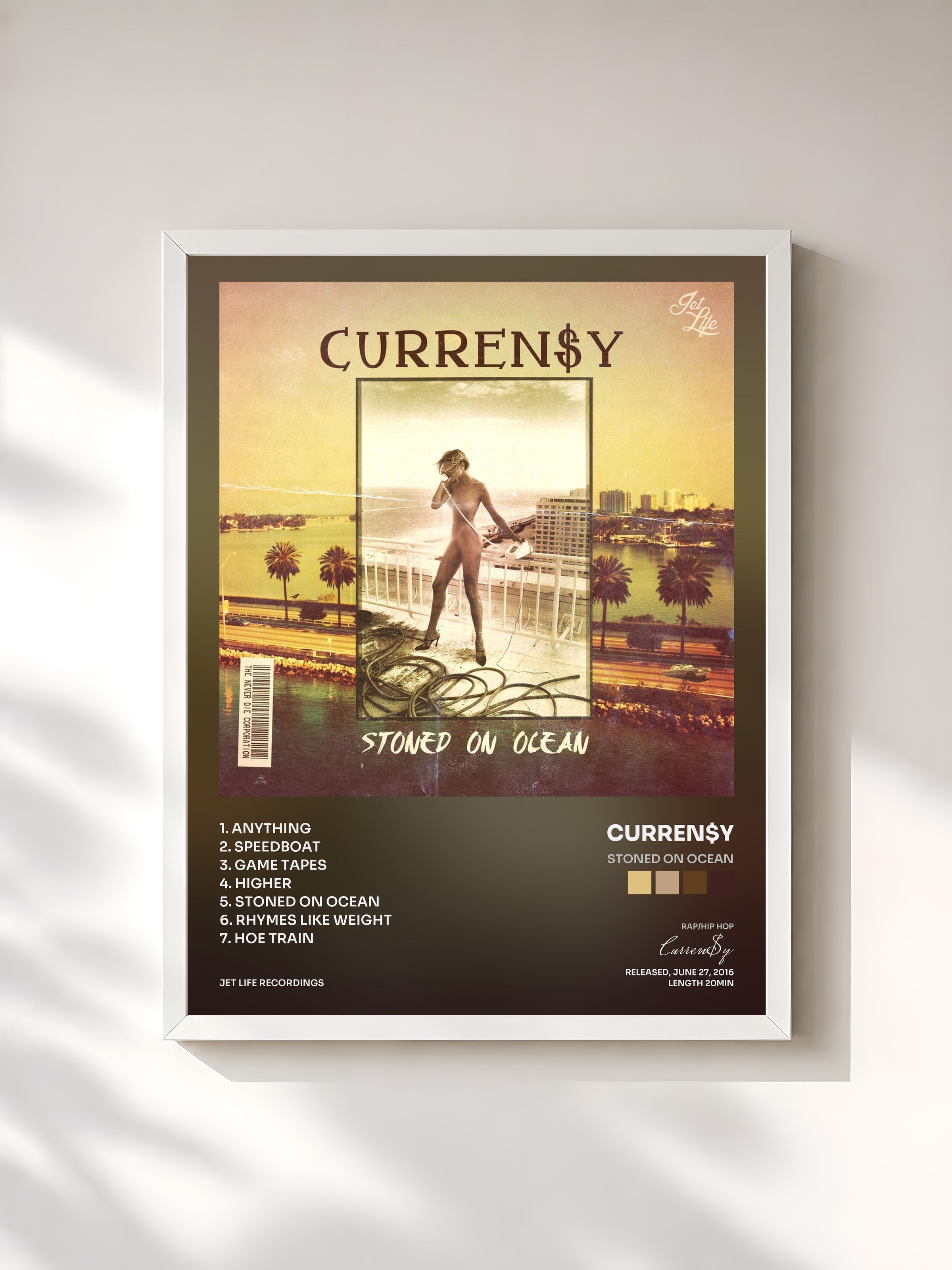 #blanc Tableau de l'album Stoned On Ocean de Curren$y, cadre blanc, imprimé et encadré en France