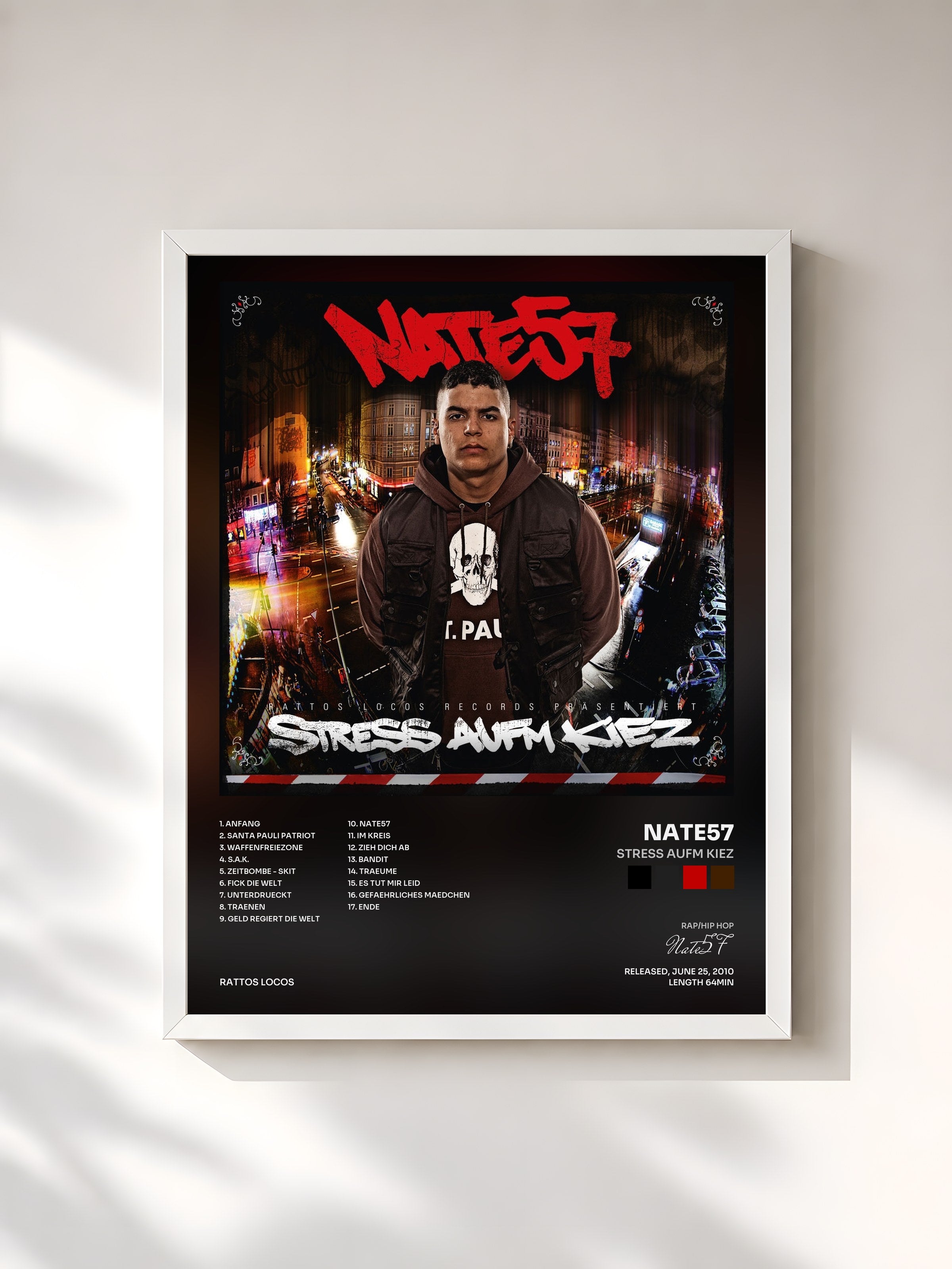 #blanc Tableau de l'album Stress aufm Kiez de Nate57, cadre blanc, imprimé et encadré en France