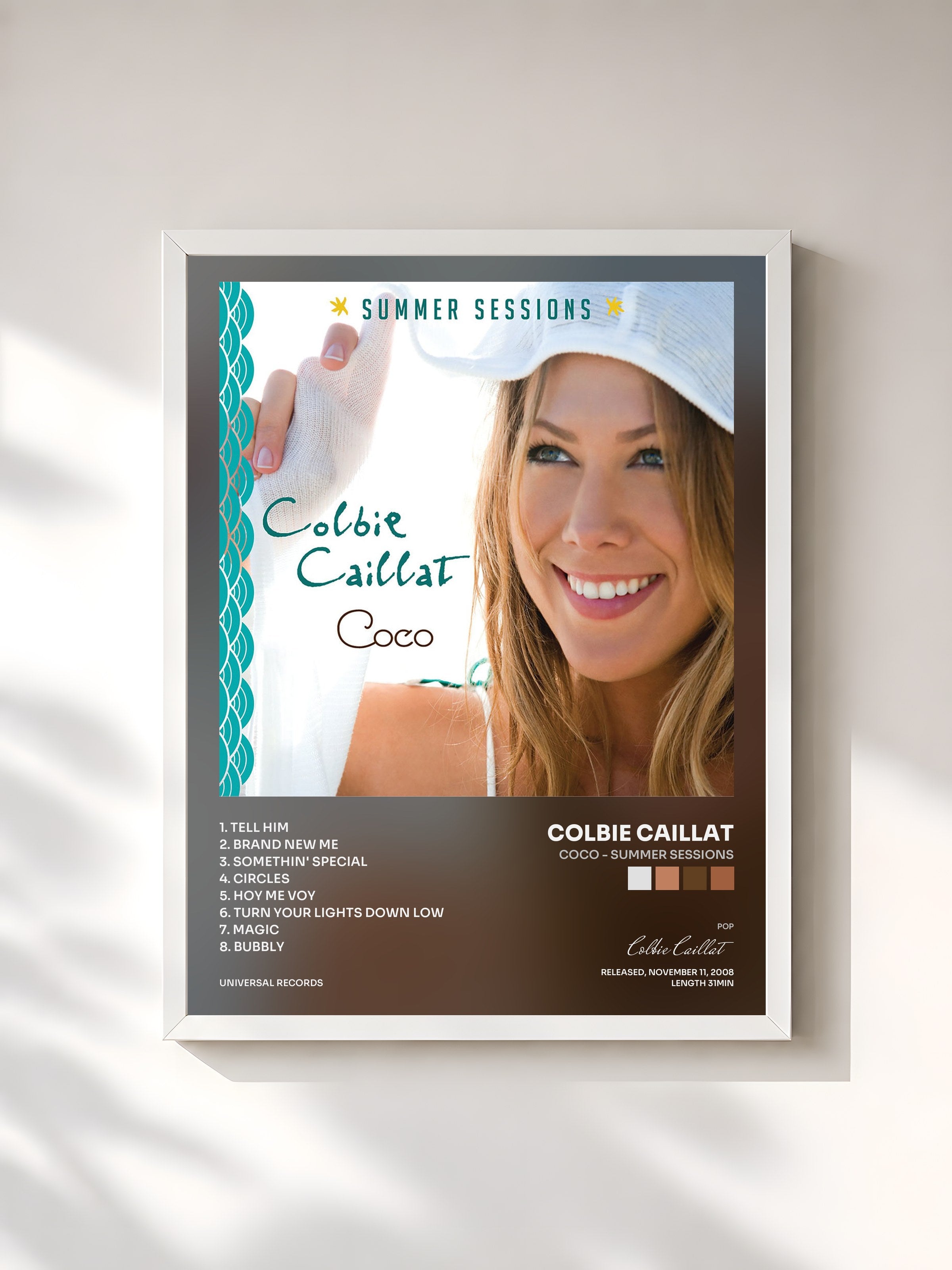#blanc Tableau de l'album Coco - Summer Sessions de Colbie Caillat, cadre blanc, imprimé et encadré en France
