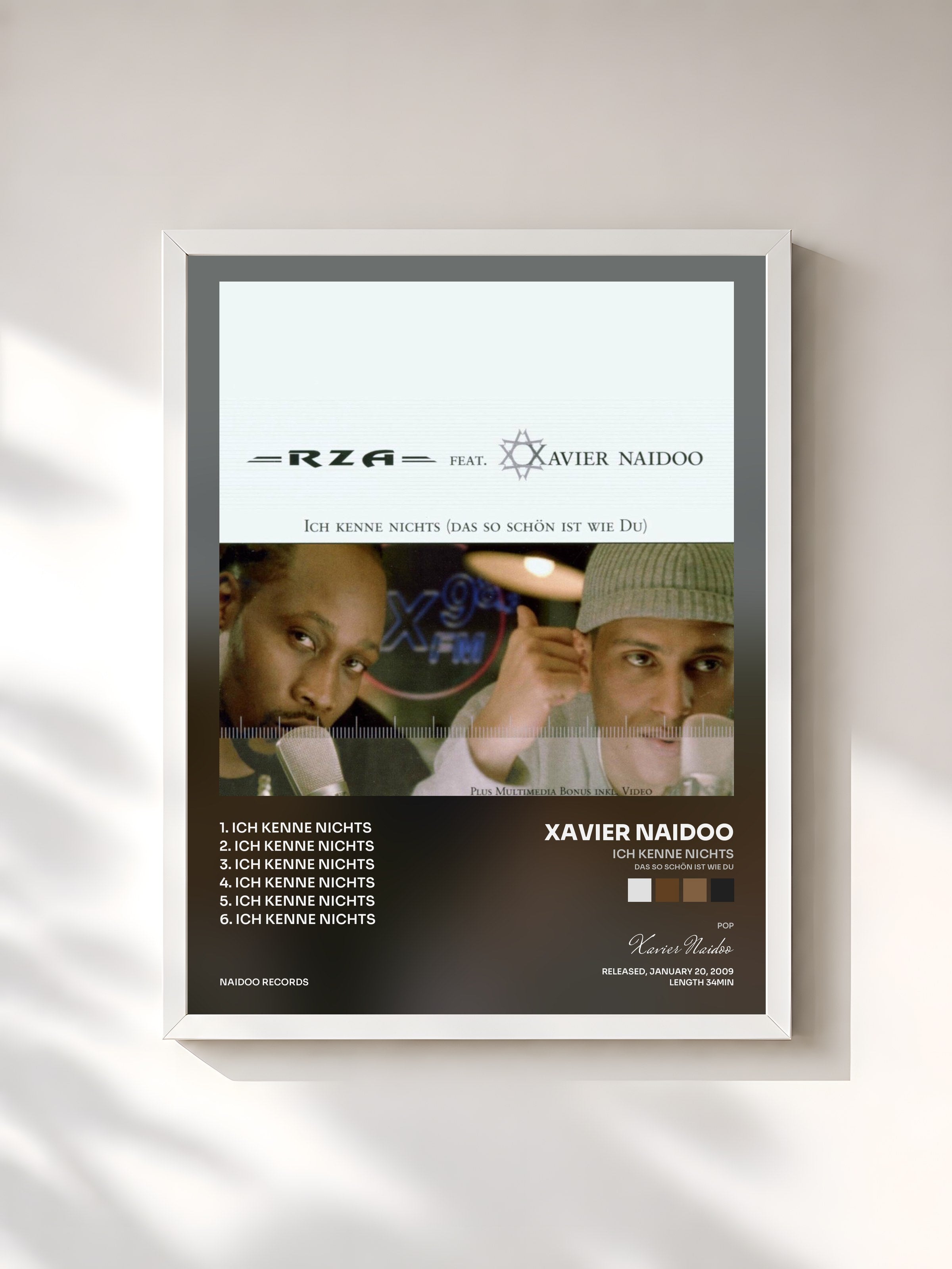 #blanc Tableau de l'album Ich kenne nichts (das so schön ist wie du) de Xavier Naidoo, cadre blanc, imprimé et encadré en France