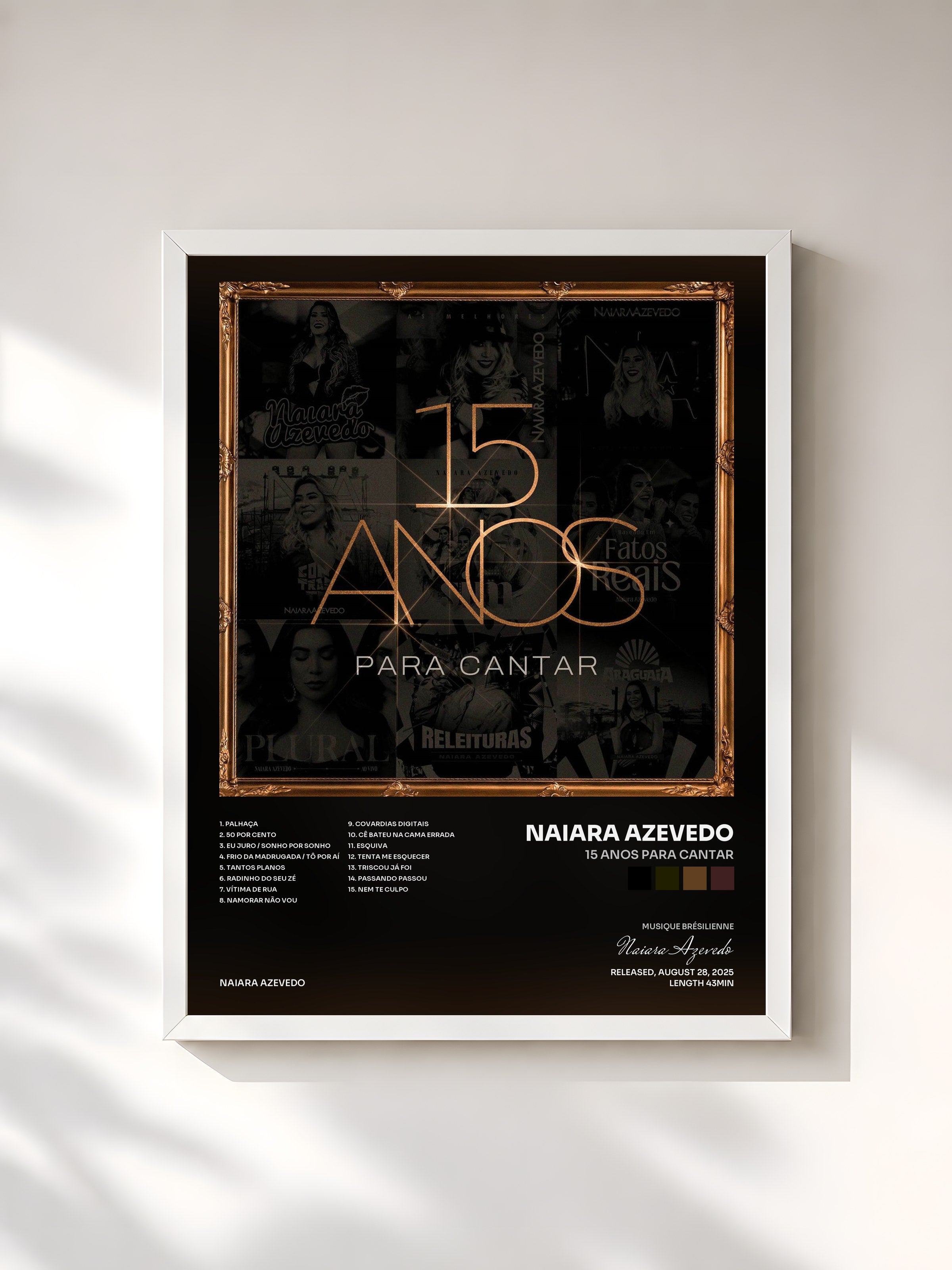 #blanc Tableau de l'album 15 Anos Para Cantar de Naiara Azevedo, cadre blanc, imprimé et encadré en France