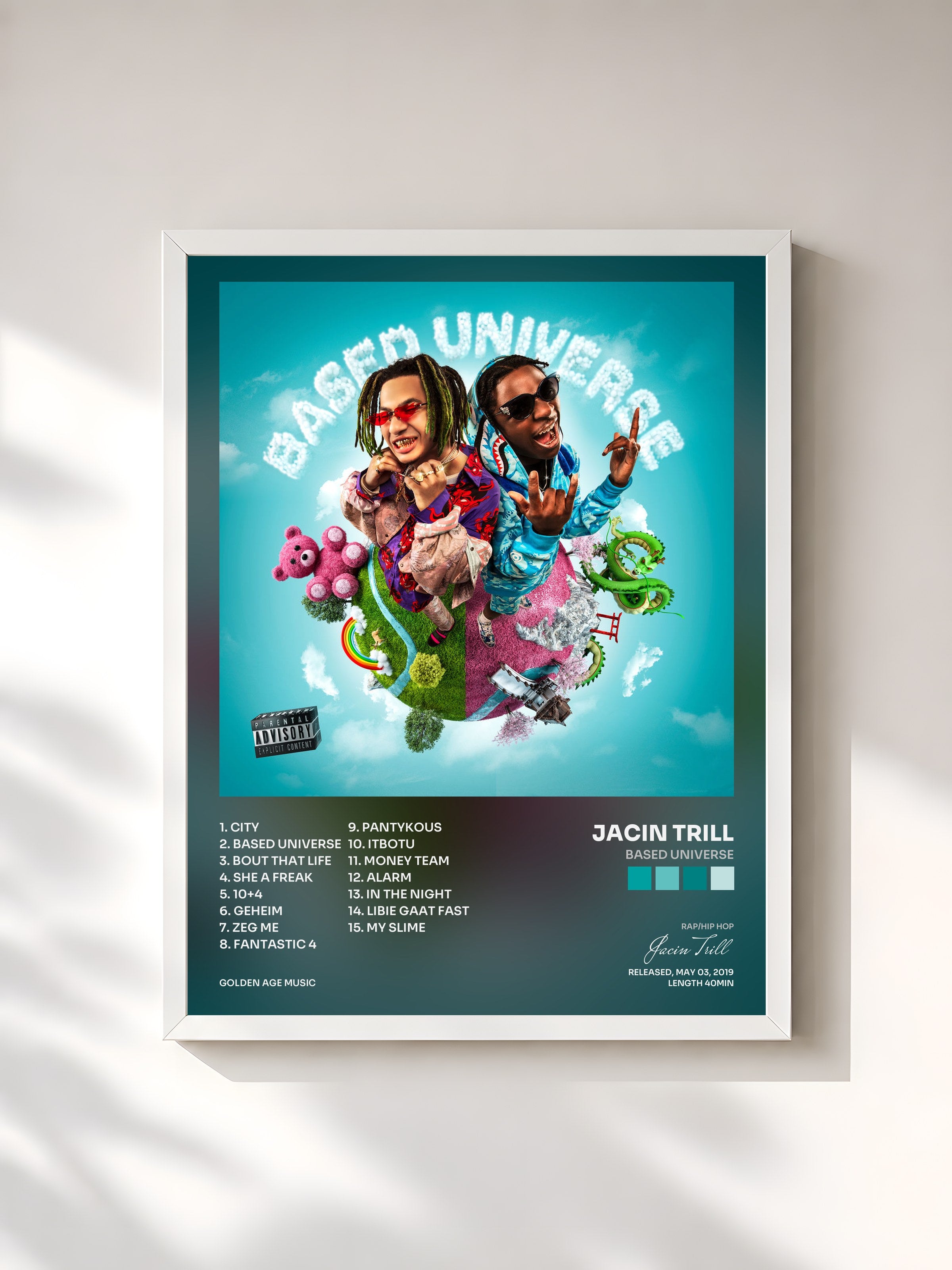 #blanc Tableau de l'album Based Universe de Jacin Trill, cadre blanc, imprimé et encadré en France