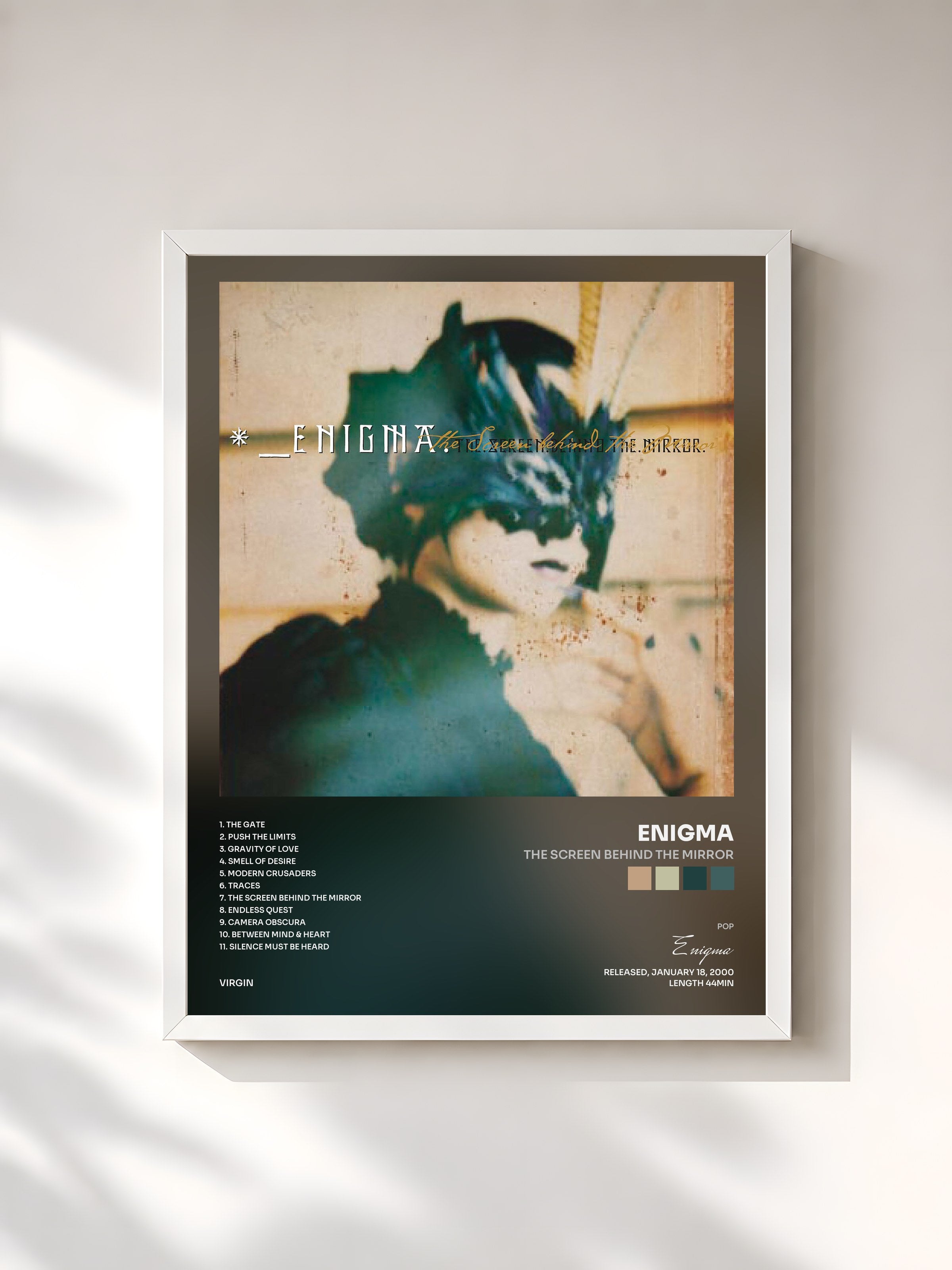 #blanc Tableau de l'album The Screen Behind The Mirror de Enigma, cadre blanc, imprimé et encadré en France