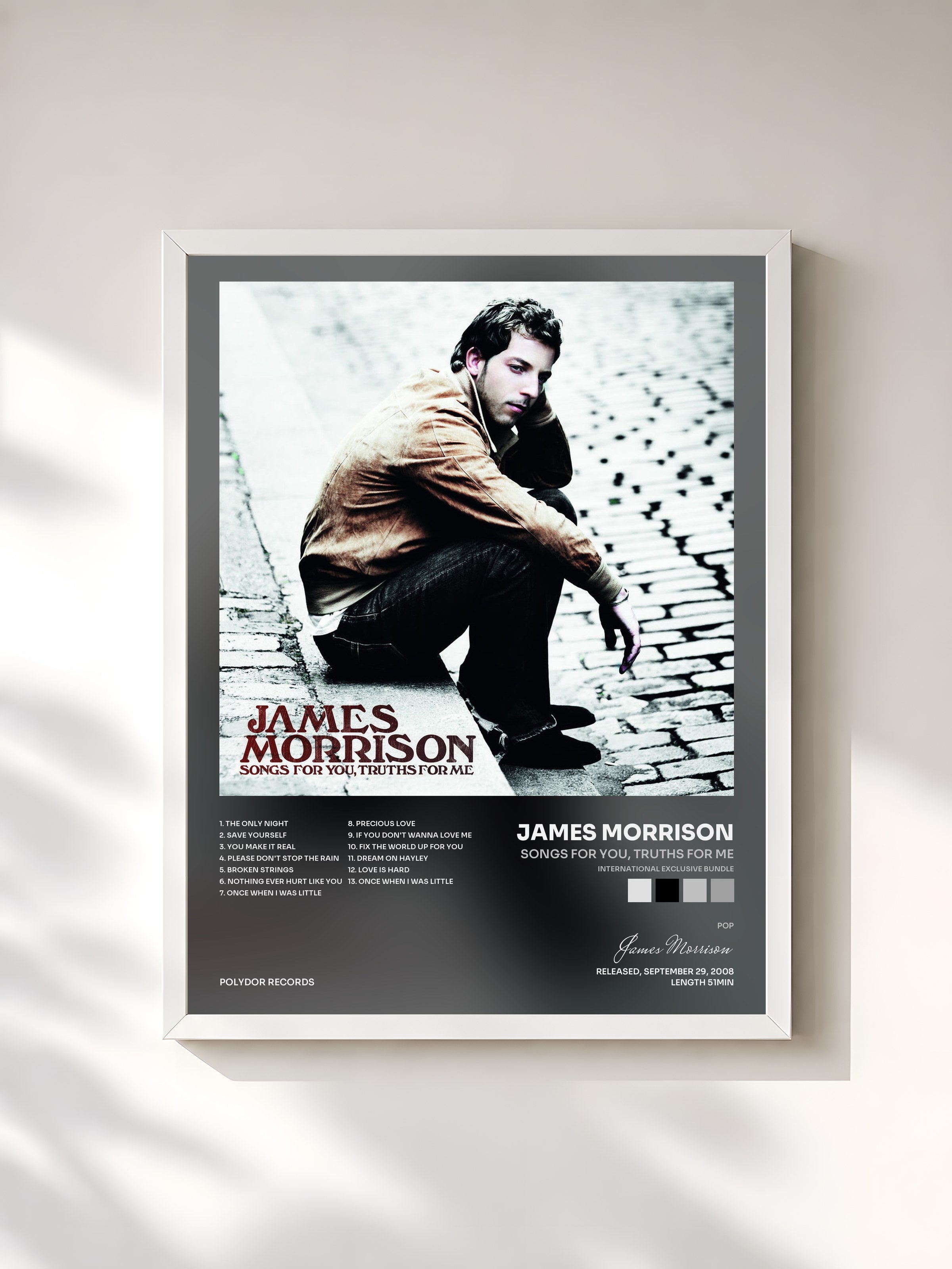 #blanc Tableau de l'album Songs For You, Truths For Me (International Exclusive Bundle) de James Morrison, cadre blanc, imprimé et encadré en France