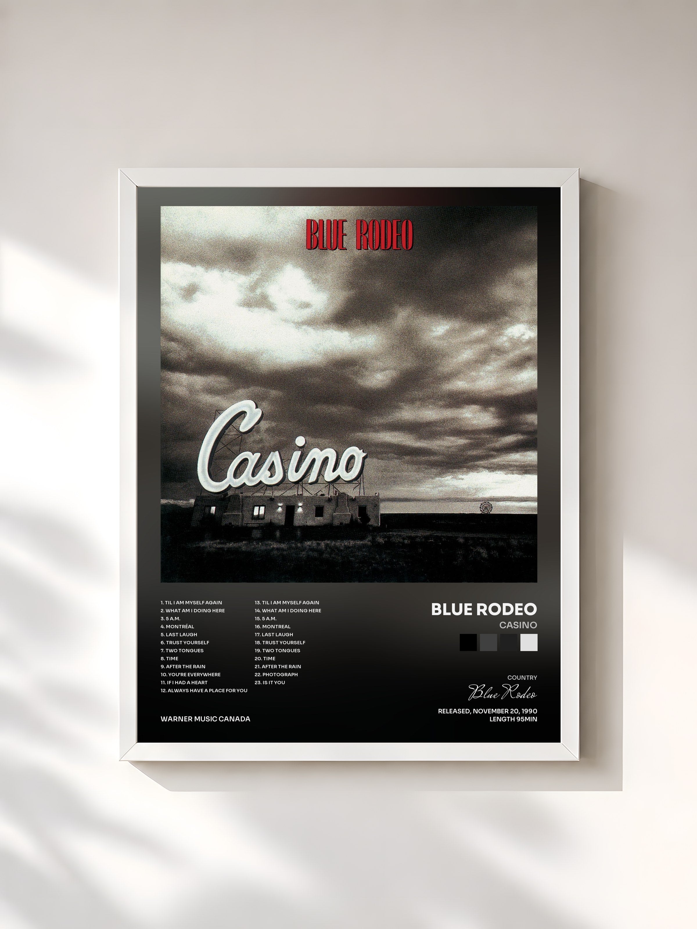#blanc Tableau de l'album Casino de Blue Rodeo, cadre blanc, imprimé et encadré en France