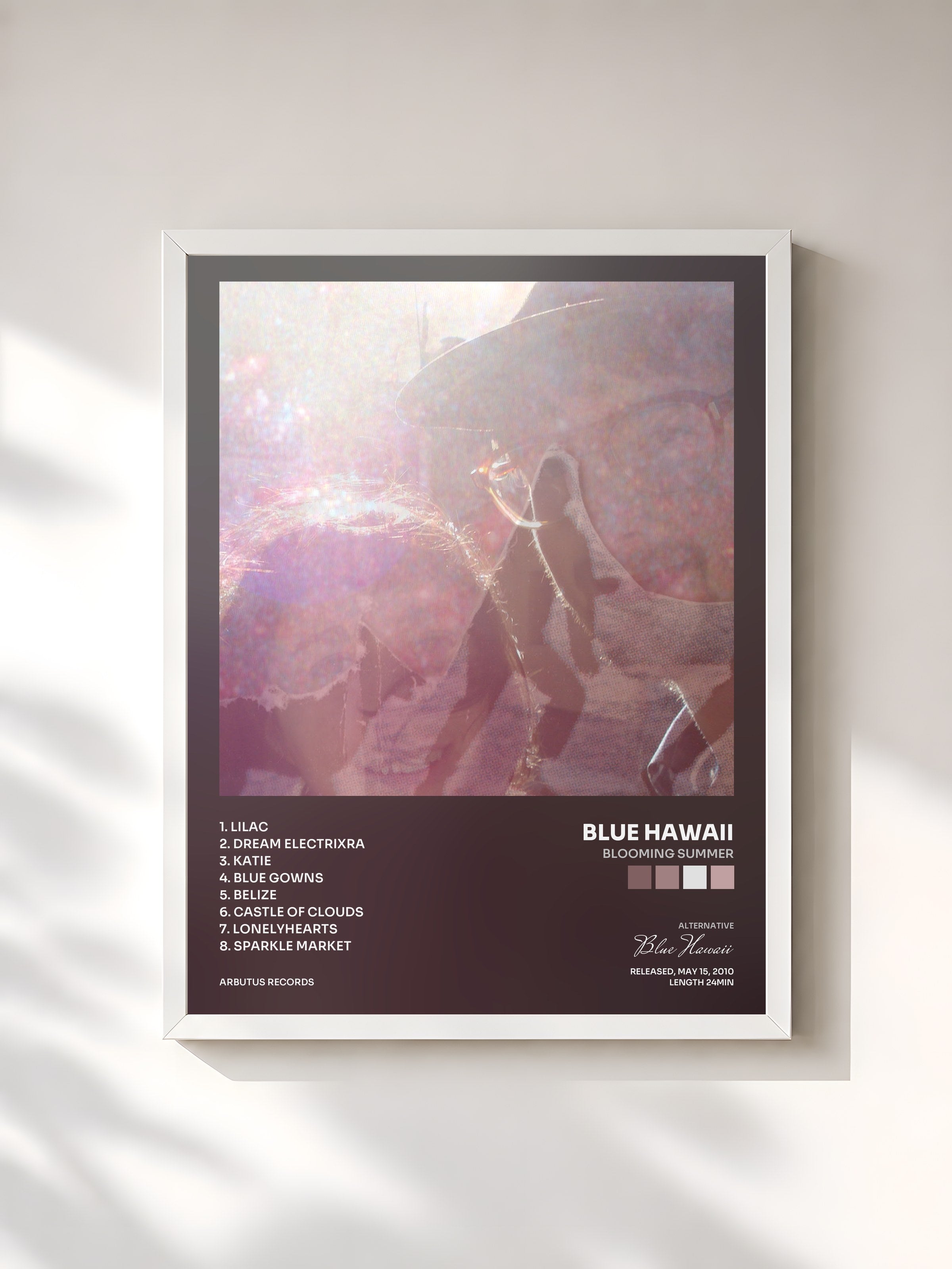 #blanc Tableau de l'album Blooming Summer de Blue Hawaii, cadre blanc, imprimé et encadré en France