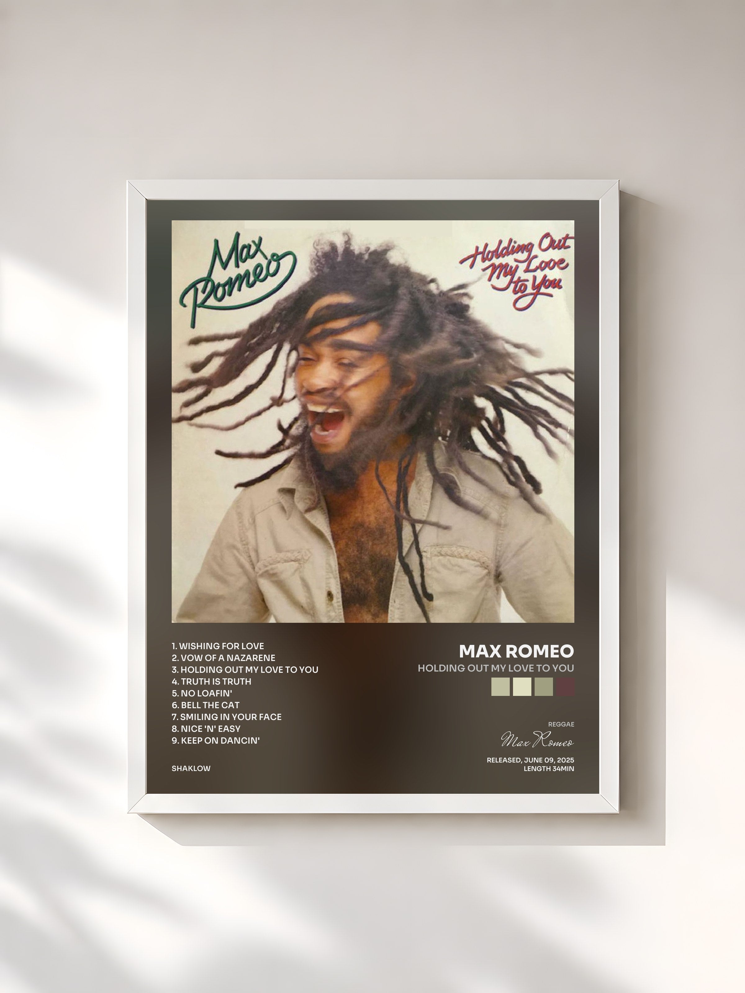 #blanc Tableau de l'album Holding Out My Love To You de Max Romeo, cadre blanc, imprimé et encadré en France