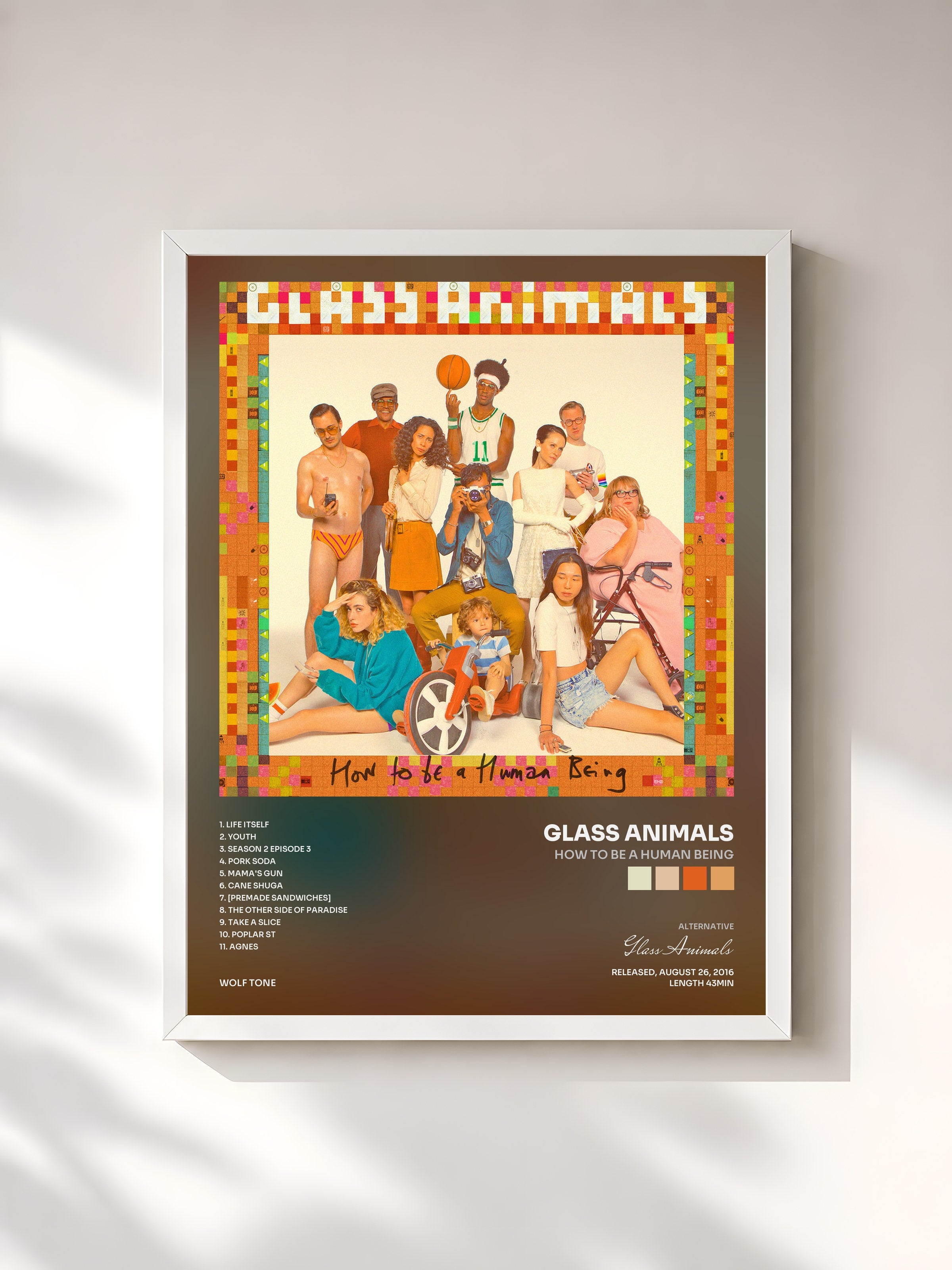 #blanc Tableau de l'album How To Be A Human Being de Glass Animals, cadre blanc, imprimé et encadré en France