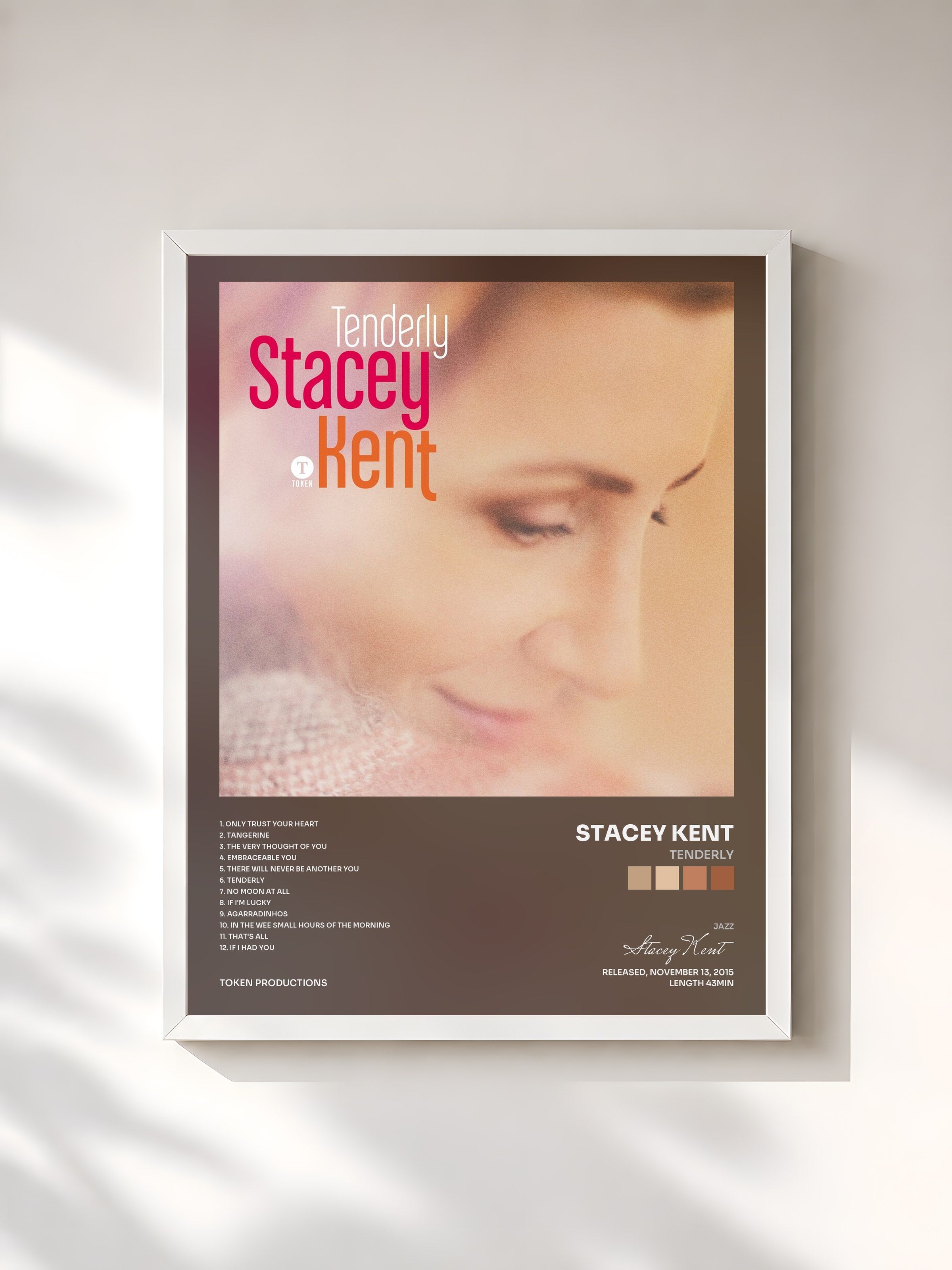 #blanc Tableau de l'album Tenderly de Stacey Kent, cadre blanc, imprimé et encadré en France