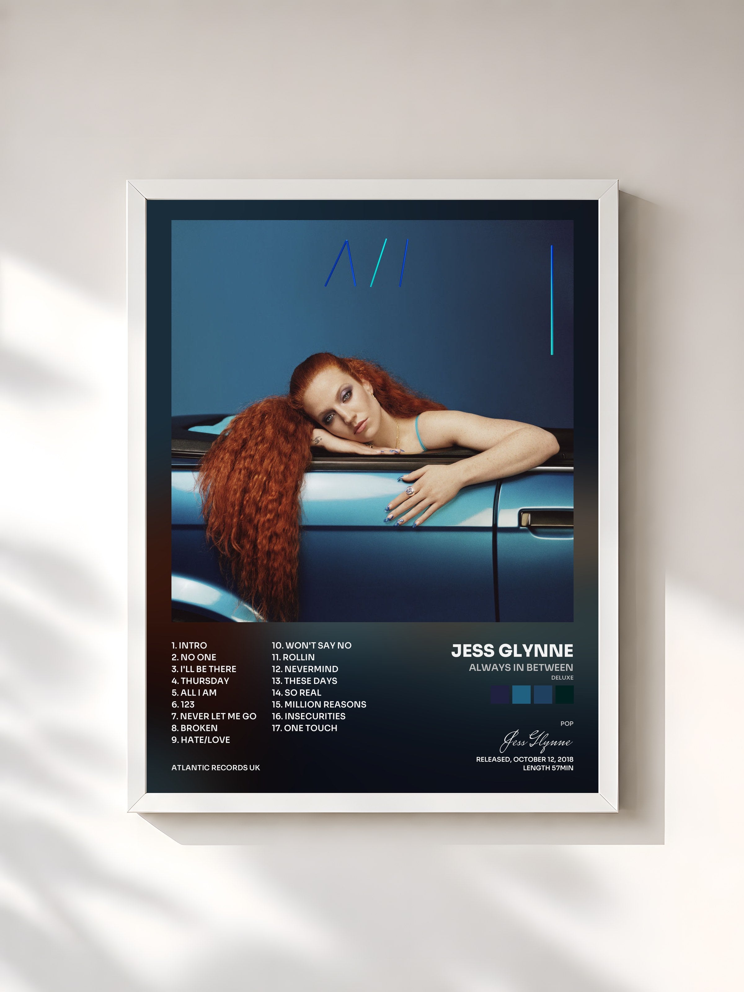 #blanc Tableau de l'album Always in Between (Deluxe) de Jess Glynne, cadre blanc, imprimé et encadré en France