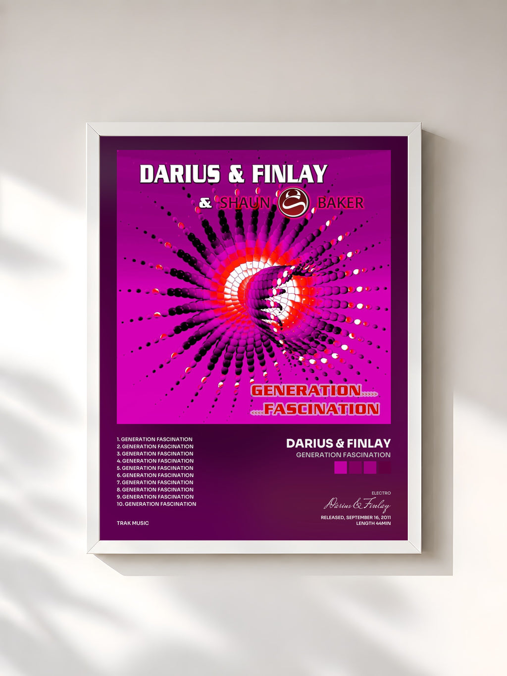 #blanc Tableau de l'album Generation Fascination de Darius & Finlay, cadre blanc, imprimé et encadré en France