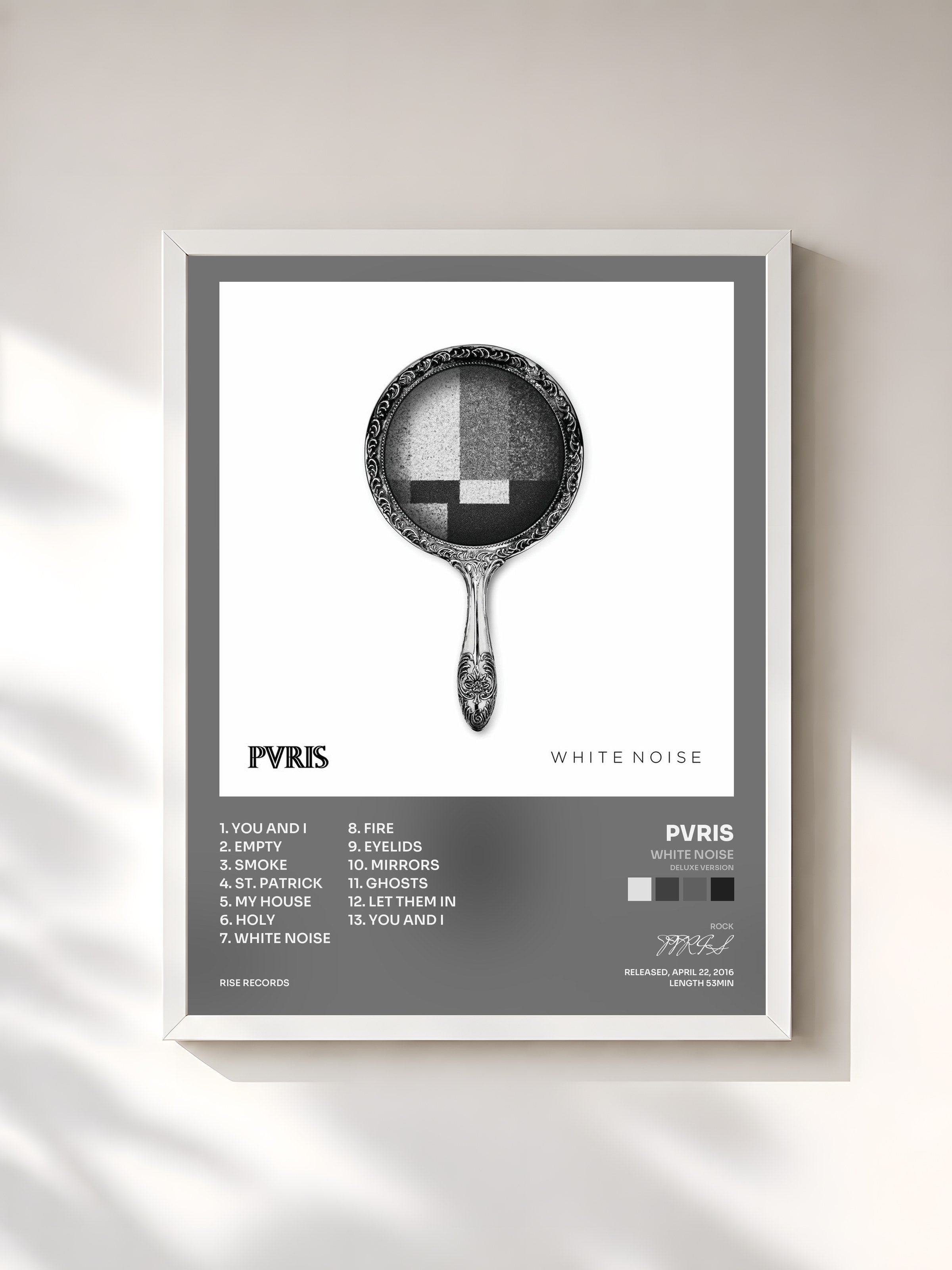 #blanc Tableau de l'album White Noise (Deluxe Version) de PVRIS, cadre blanc, imprimé et encadré en France