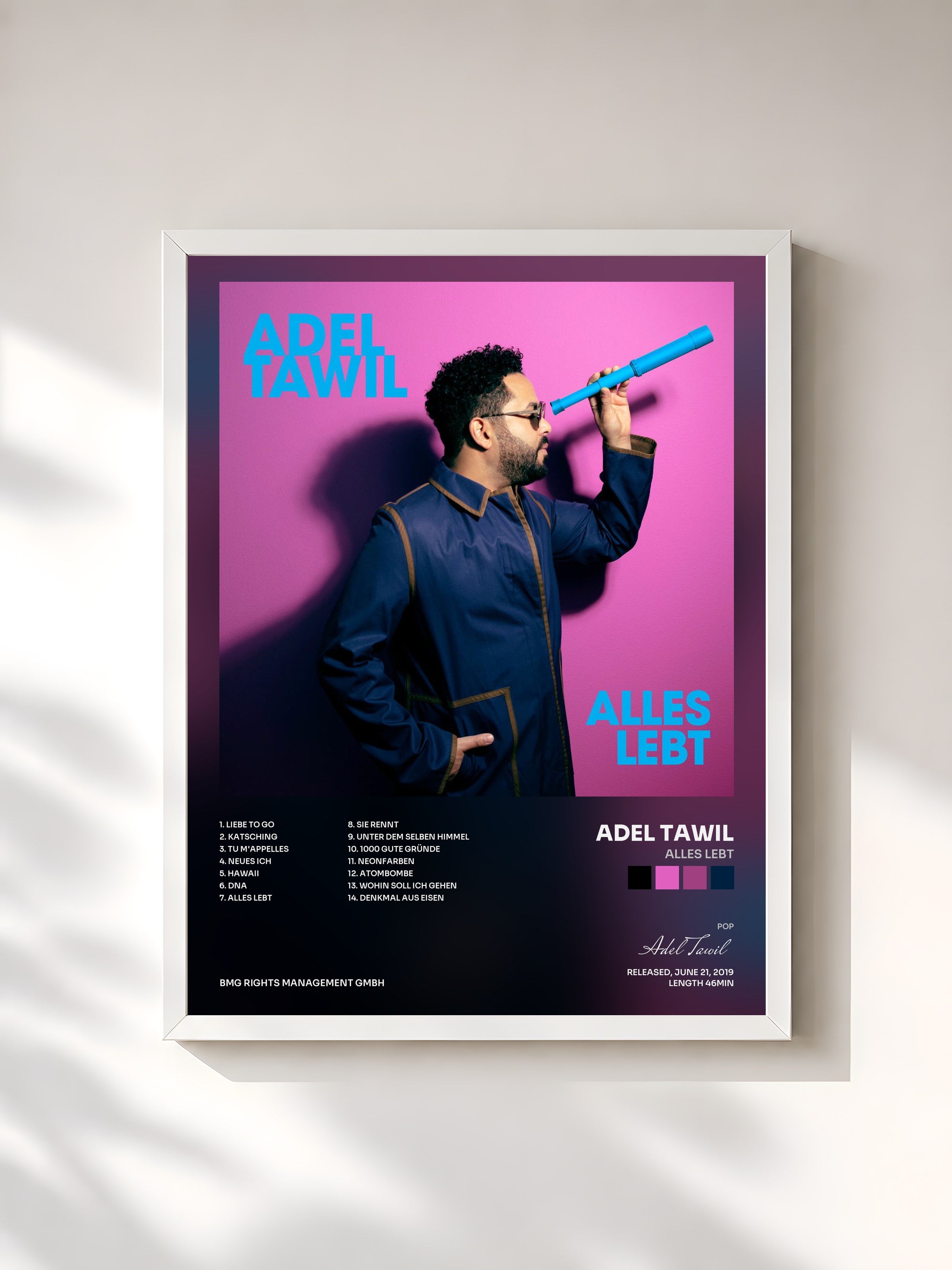 #blanc Tableau de l'album Alles Lebt de Adel Tawil, cadre blanc, imprimé et encadré en France