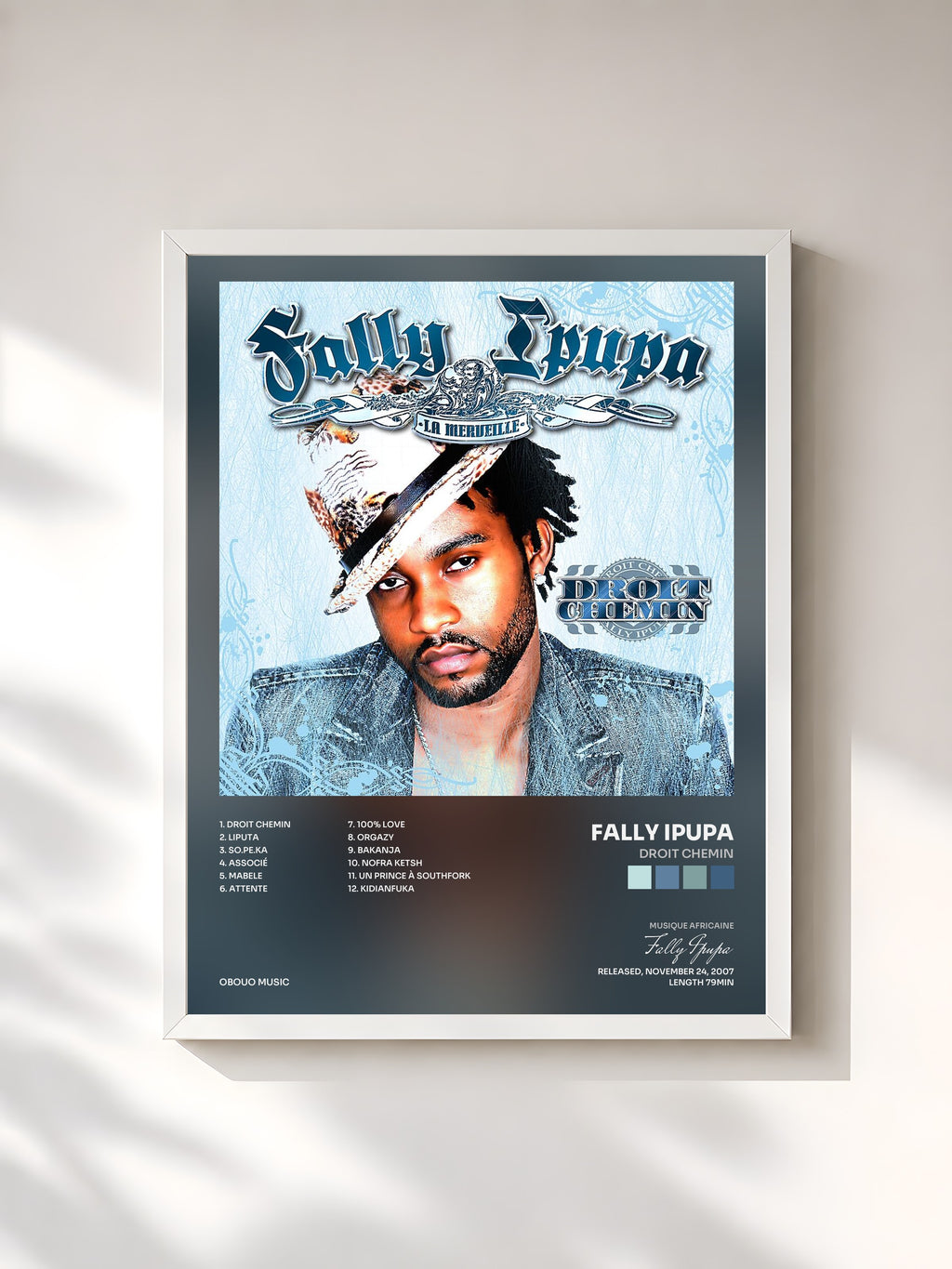 #blanc Tableau de l'album Droit Chemin de Fally Ipupa, cadre blanc, imprimé et encadré en France