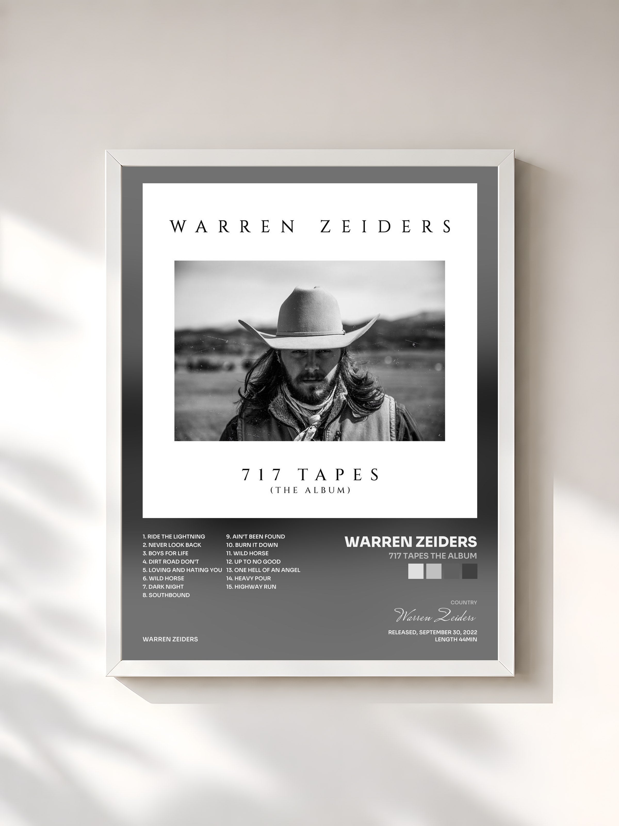 #blanc Tableau de l'album 717 Tapes the Album de Warren Zeiders, cadre blanc, imprimé et encadré en France