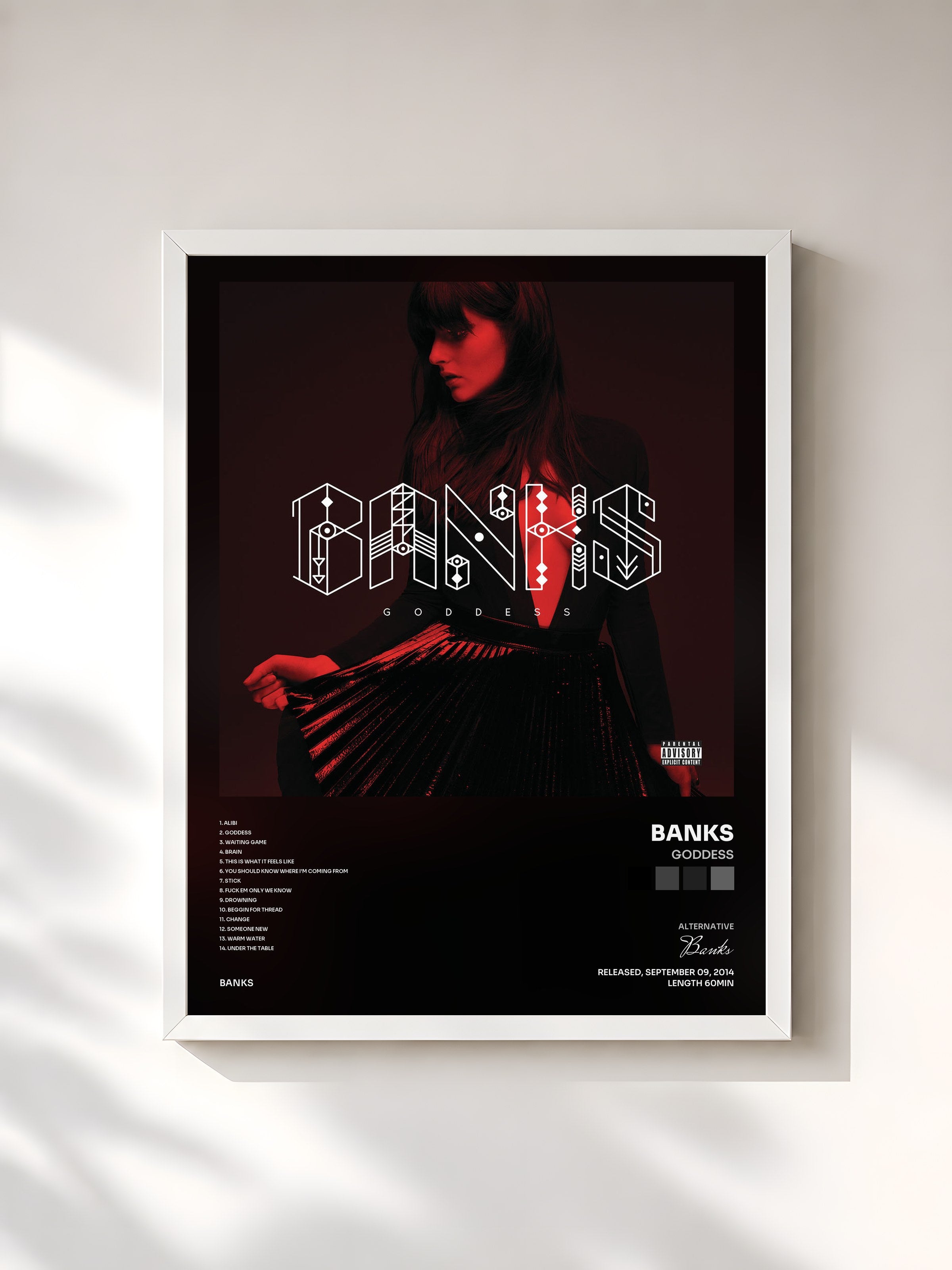 #blanc Tableau de l'album Goddess de Banks, cadre blanc, imprimé et encadré en France