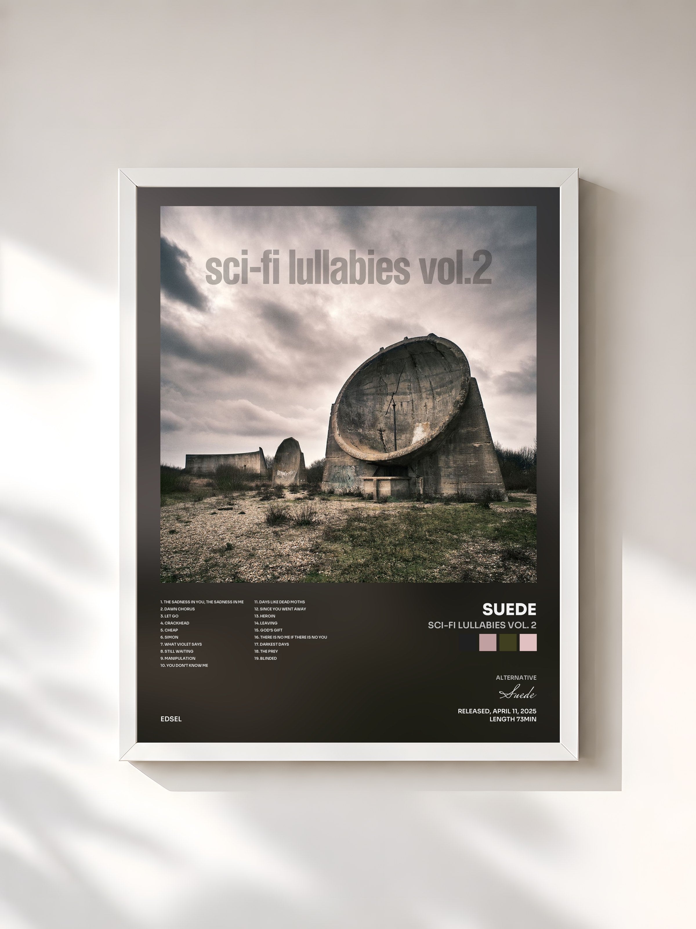 #blanc Tableau de l'album Sci-Fi Lullabies Vol. 2 de Suede, cadre blanc, imprimé et encadré en France