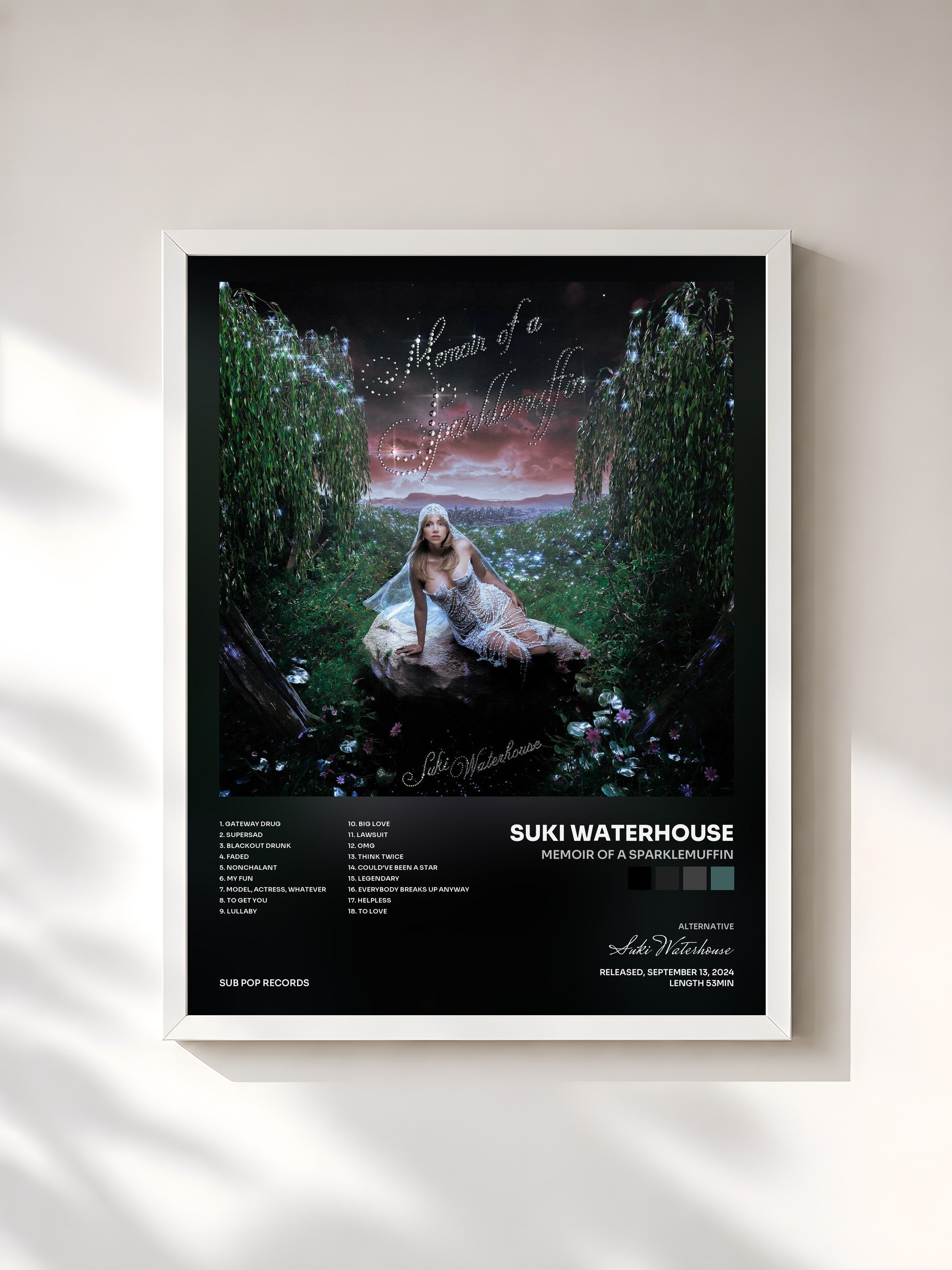 #blanc Tableau de l'album Memoir of a Sparklemuffin de Suki Waterhouse, cadre blanc, imprimé et encadré en France
