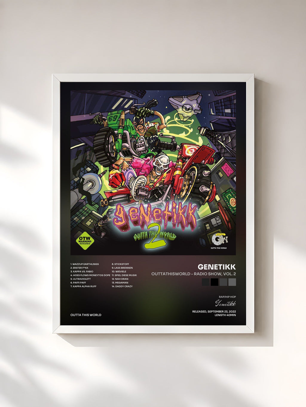 #blanc OUTTATHISWORLD - RADIO SHOW, Vol. 2 di Genetikk in stampa incorniciata, cornice bianca, stampata e incorniciata in Francia