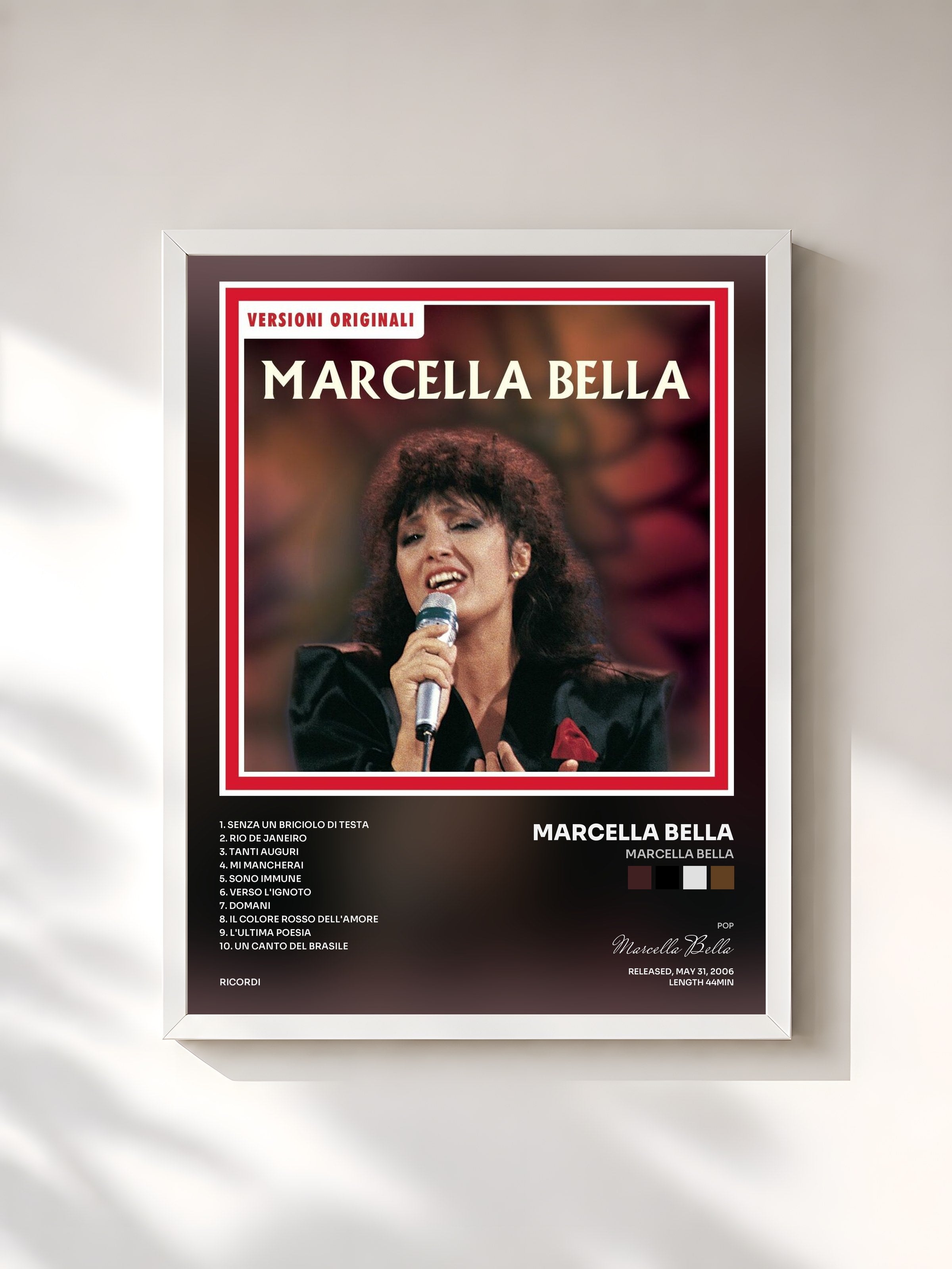#blanc Tableau de l'album Marcella Bella de Marcella Bella, cadre blanc, imprimé et encadré en France