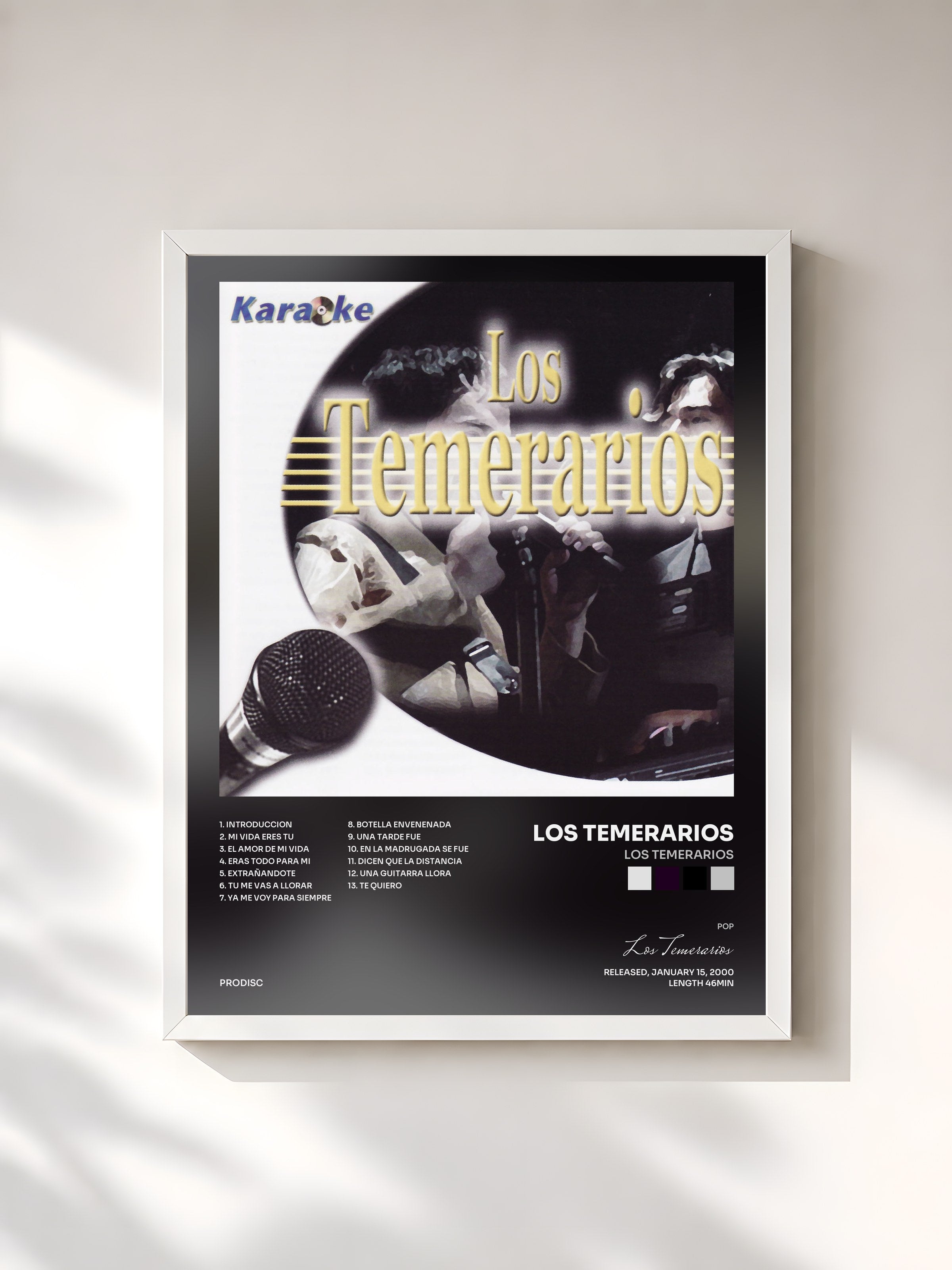 #blanc Tableau de l'album Los Temerarios de Los Temerarios, cadre blanc, imprimé et encadré en France