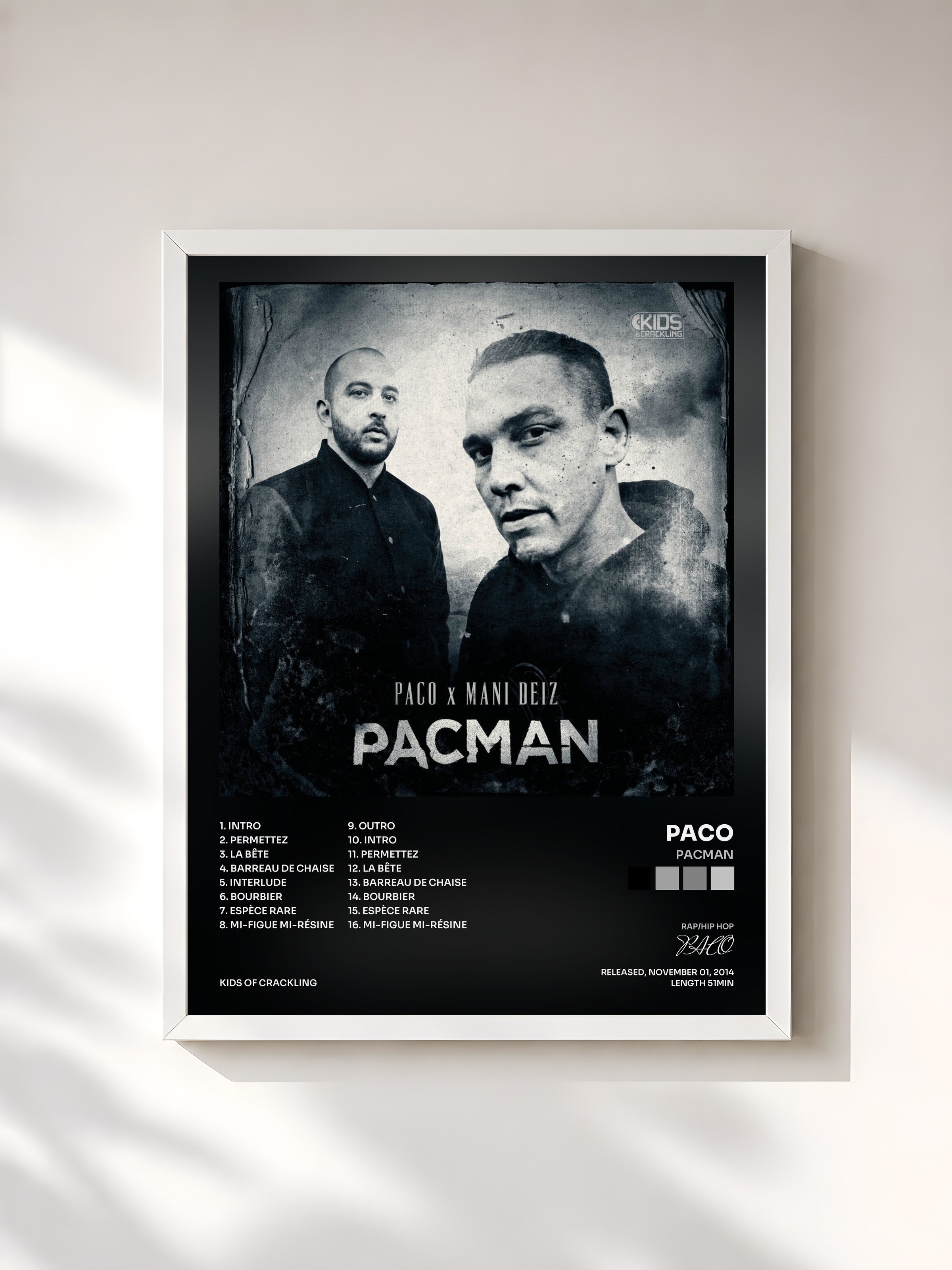 #blanc Tableau de l'album Pacman de PACO, cadre blanc, imprimé et encadré en France