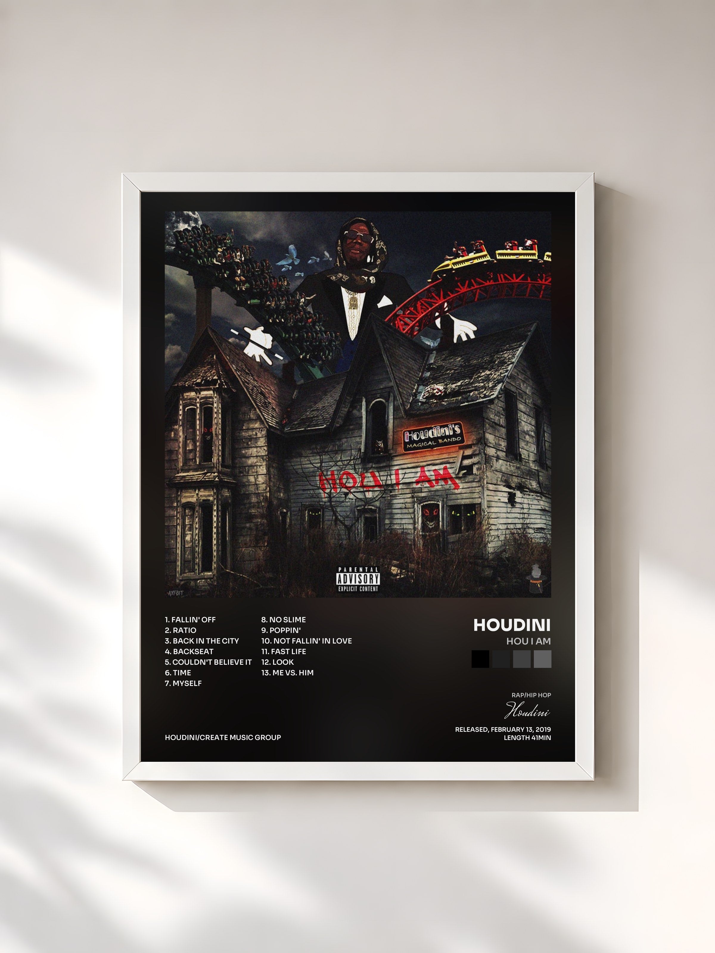 #blanc Tableau de l'album HOU I AM de Houdini, cadre blanc, imprimé et encadré en France