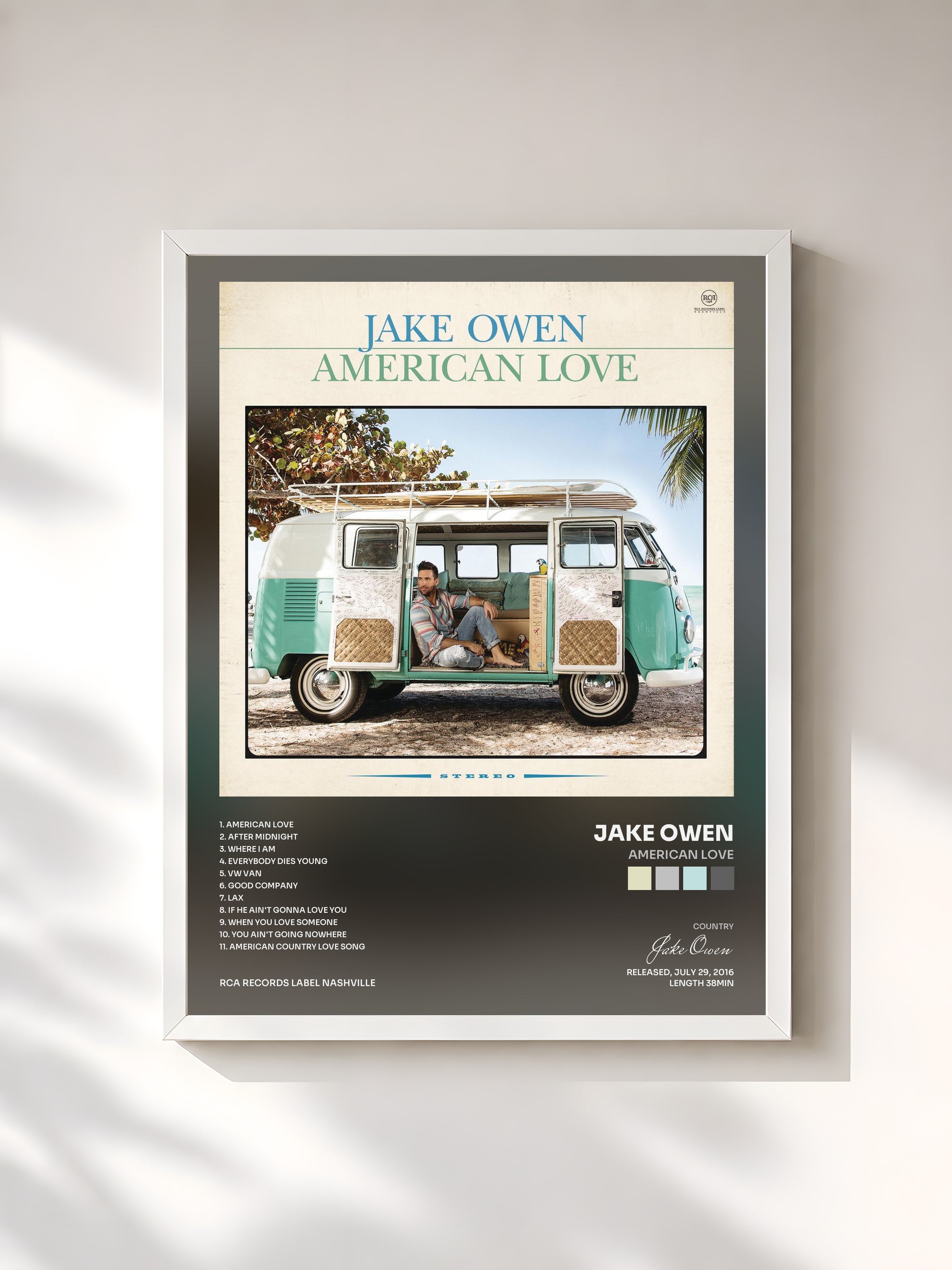 #blanc Tableau de l'album American Love de Jake Owen, cadre blanc, imprimé et encadré en France